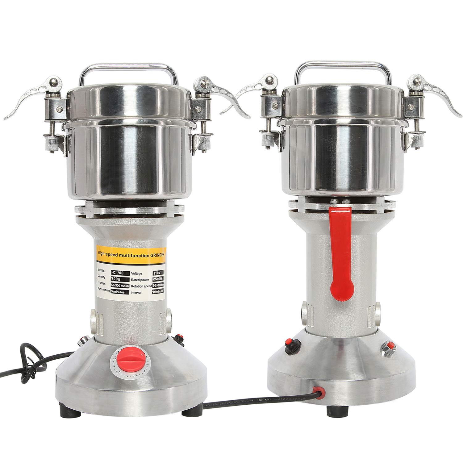 700g Commercial Electric Grain Mill Grinder - 2500W High Speed Stainless Steel Spice & Herb Grinder, 50-300 Mesh Flour Powder Machine for Corn, Cereals - Perfect for Home Kitchens, Bakeries & Coffee Shops