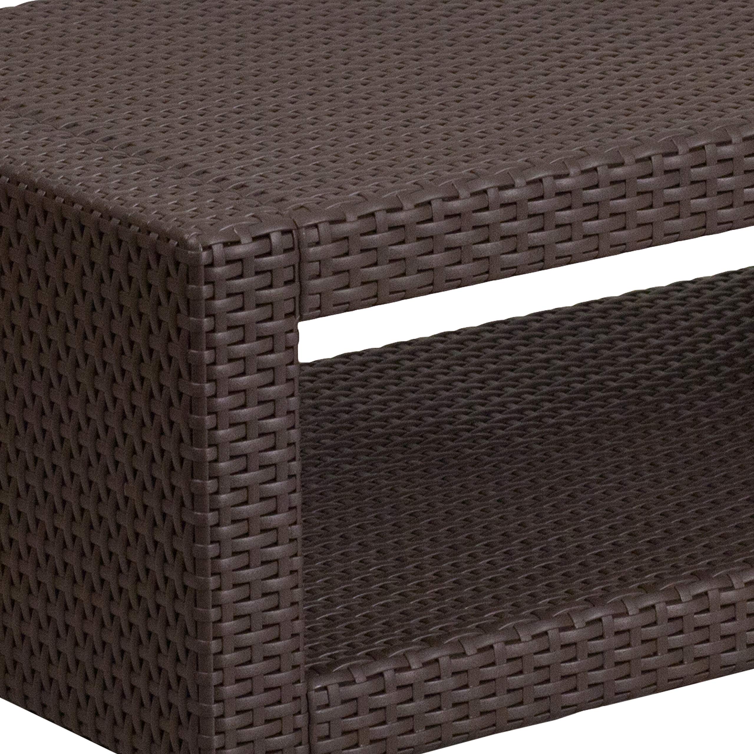 EMMA + OLIVER Chocolate Brown Faux Rattan Coffee Table - Modern Wicker Side Table for Living Room, Patio & Outdoor Decor