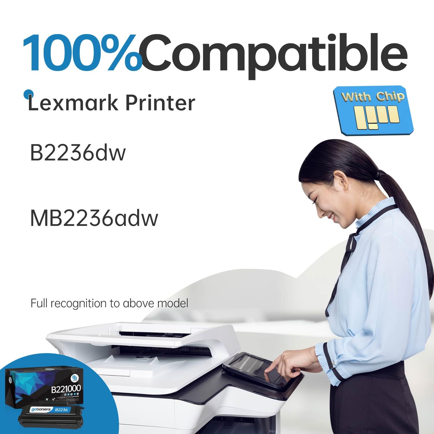 B221000 B2236 Black Toner Cartridge Replacement for Lexmark B2236dw MB2236adw Laser Printer - High Yield Printing for Office & Home Use