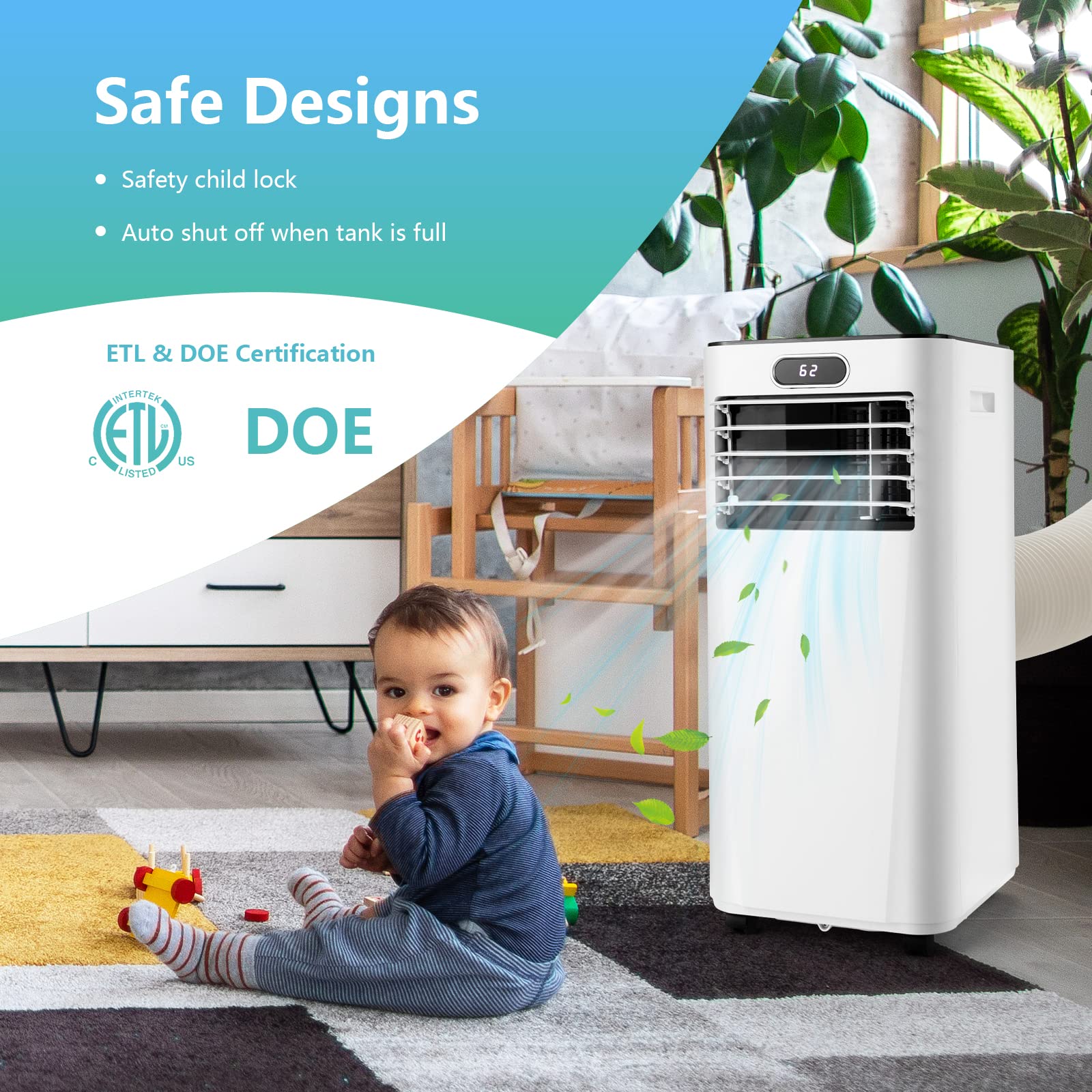 PETSITE 8000BTU Portable Air Conditioner - 3-in-1 Cooling Unit with Dehumidifier, Fan & Air Cooler Modes | Includes Remote Control & Window Kit (White) | Perfect for Bedrooms, Offices & Small Spaces