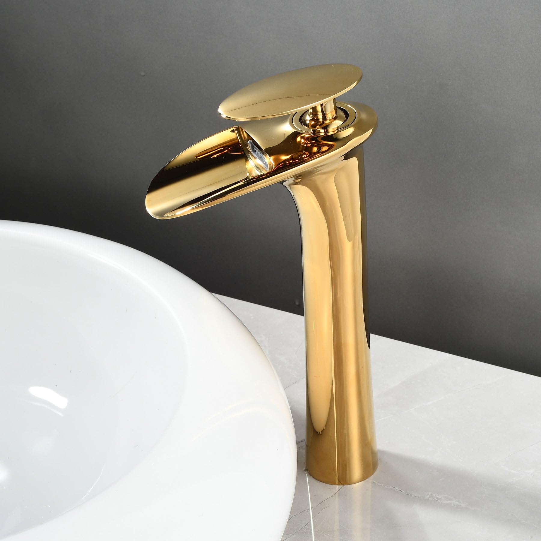 Gold Waterfall Bathroom Vessel Sink Faucet - Single Hole Brass Vanity Tap by SHUNLI | Modern Bathroom Upgrade for Luxury Homes & Spa Retreats