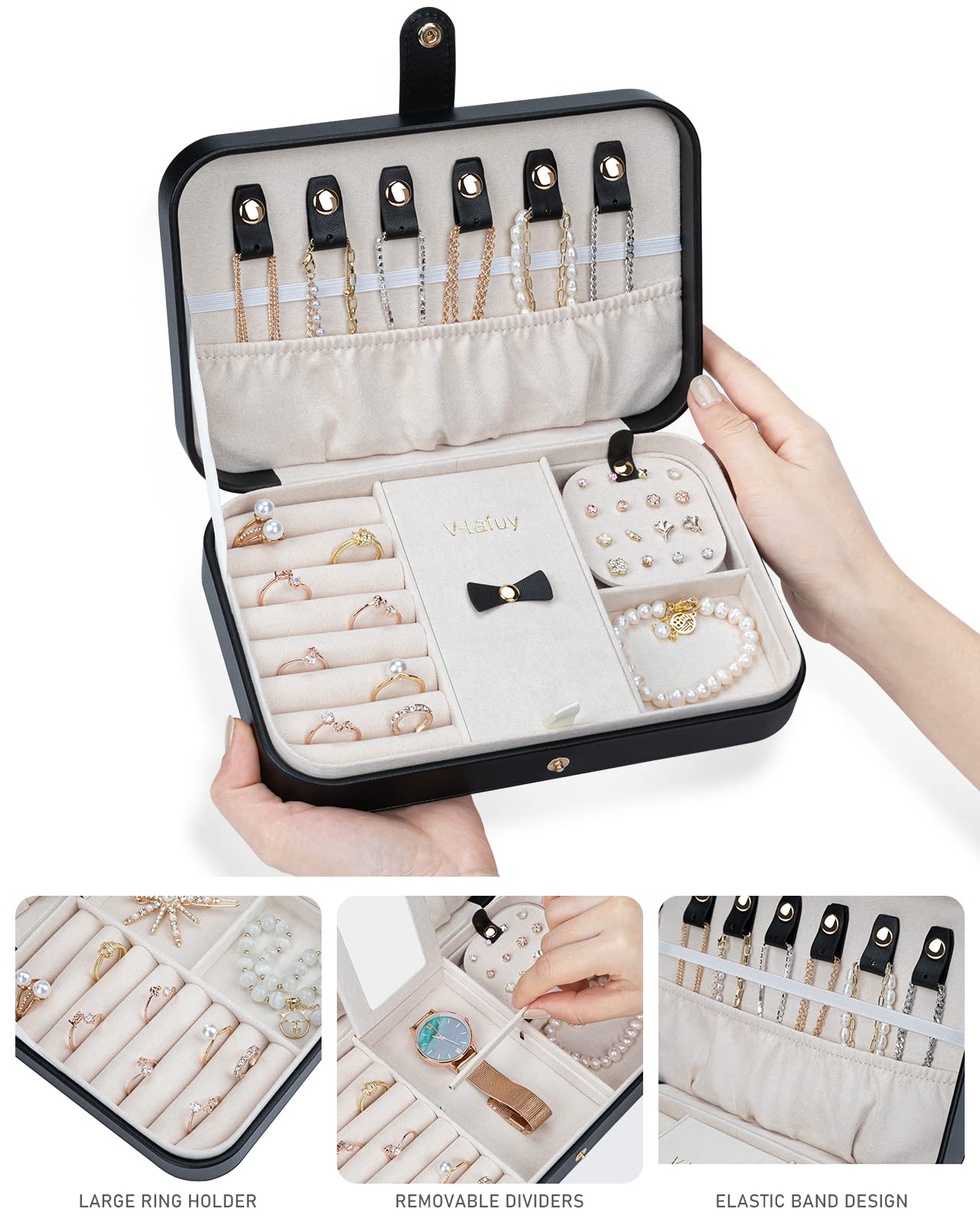 Elegant 2-Layer Travel Jewelry Organizer Box for Women - Portable Jewelry Case with Secure Storage, Perfect Gift for Women & Girls (Black) | Great for Travel, Home Storage & Daily Jewelry Organization