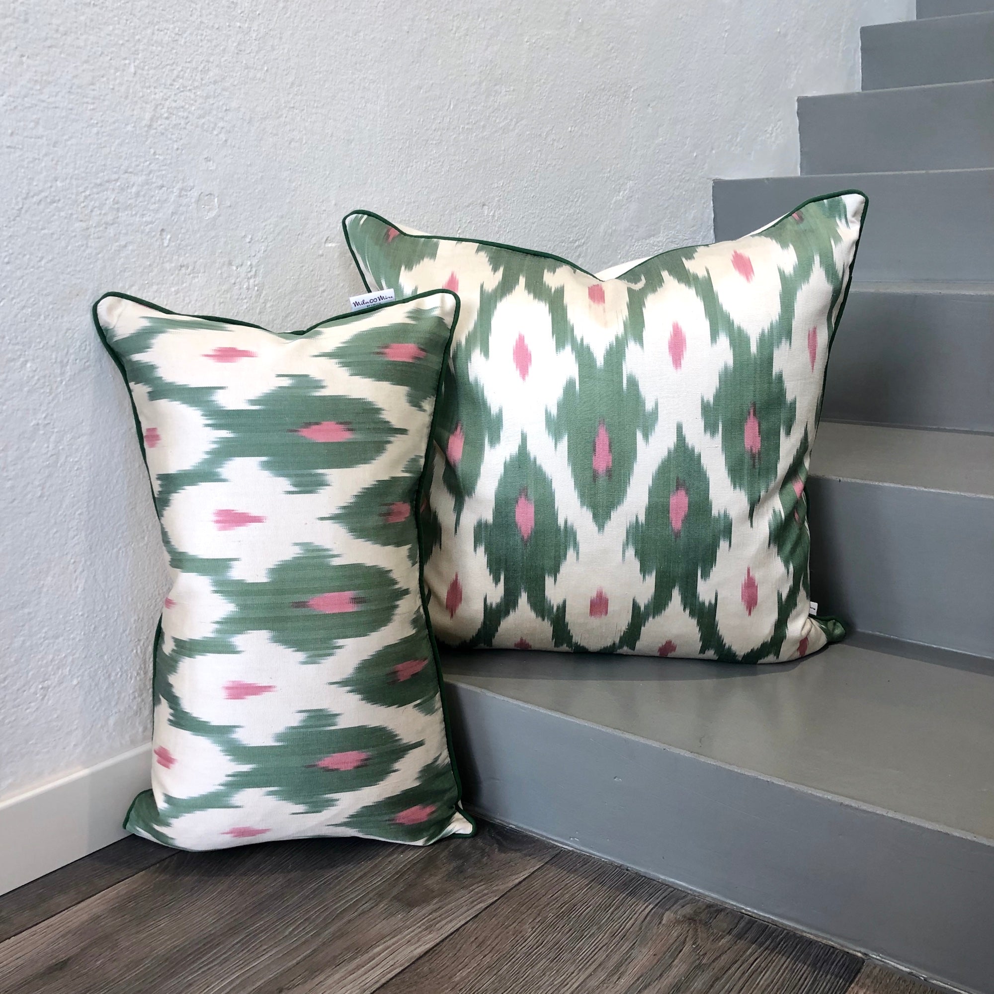 Premium Silk Ikat Cushion Cover - Spring Green Boho Pillow Case for Sofa, Bed & Home Decor | Handmade Luxury Throw Pillow for Living Room, Bedroom & Nursery