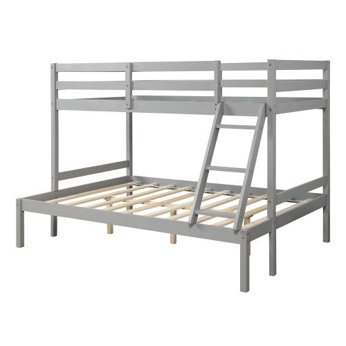 Solid Wood Twin Over Full Bunk Bed with Ladder & Guardrail - Convertible to Separate Twin/Full Size Beds - No Box Spring Needed (Gray) - Perfect for Kids' Bedrooms, Guest Rooms & Space-Saving Solutions
