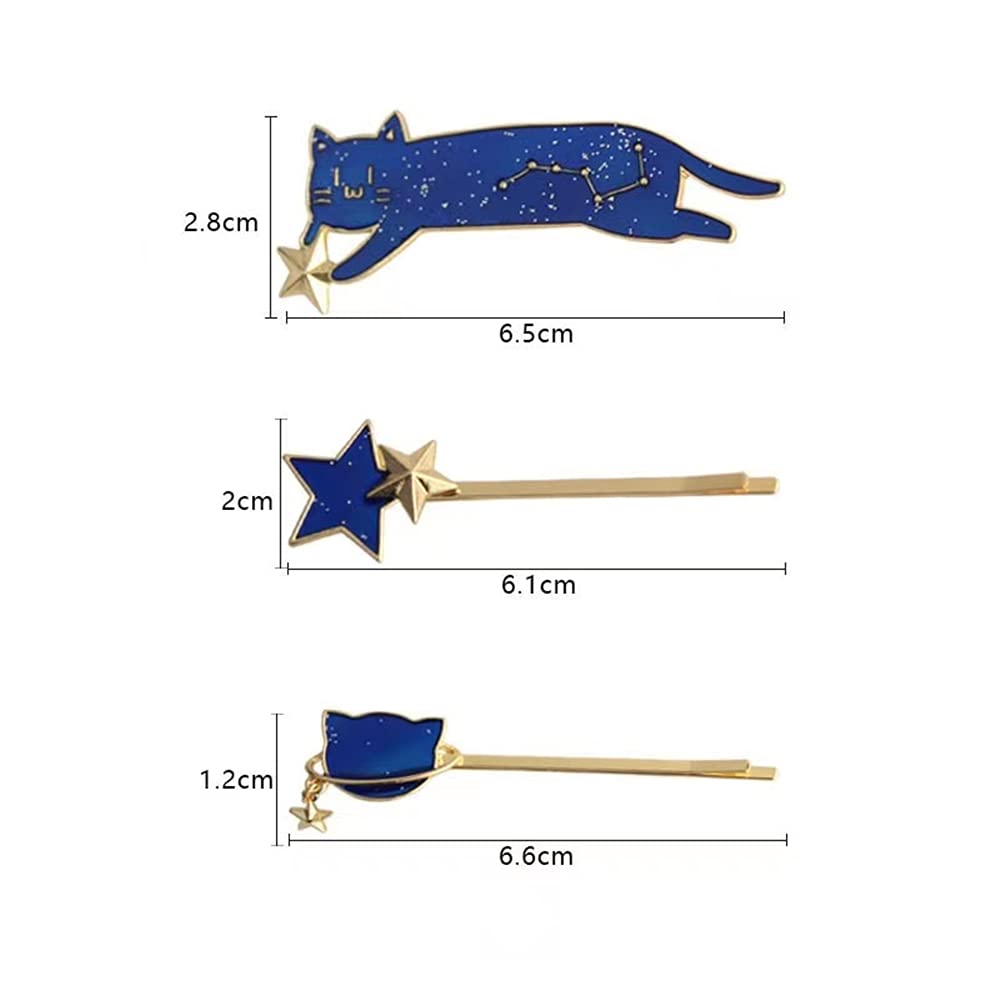 3Pcs Cute Cat Hair Clips - Fashion Animal Star Barrettes & Bobby Pins for Women & Girls | Hair Accessories for School, Parties & Daily Styling