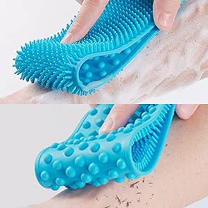 QUALIZA Silicone Back Scrubber - Double-Sided Exfoliating Body Brush for Shower & Bath | Massage & Cleanse Skin | Soft Bath Towel Scrubber Belt for Men & Women | Perfect for Exfoliation, Back Cleaning & Relaxing Spa Days at Home