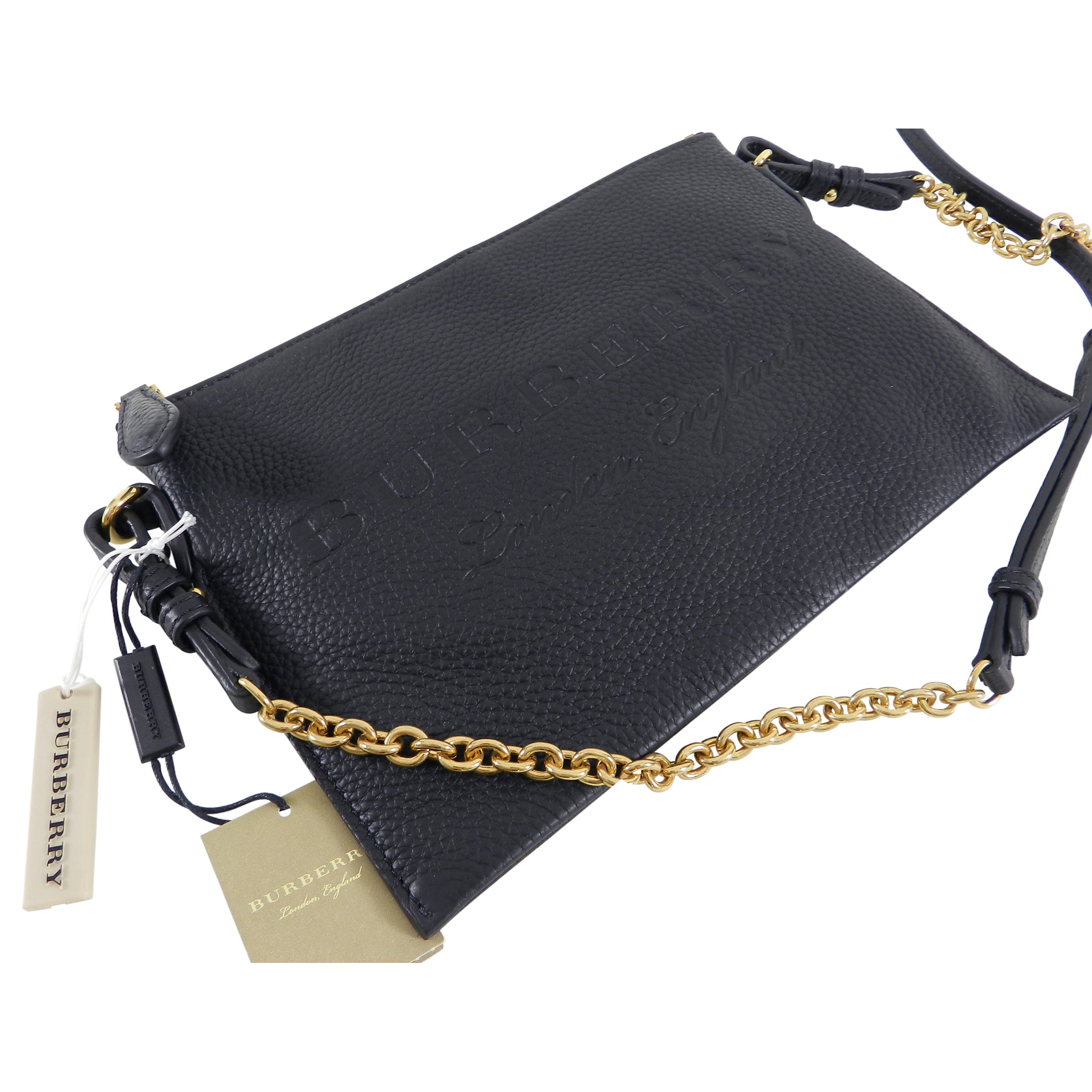Burberry Black Peyton Embossed Logo Zip Crossbody Bag for Women | Luxury Leather Shoulder Bag | Perfect for Work, Travel & Evening Out