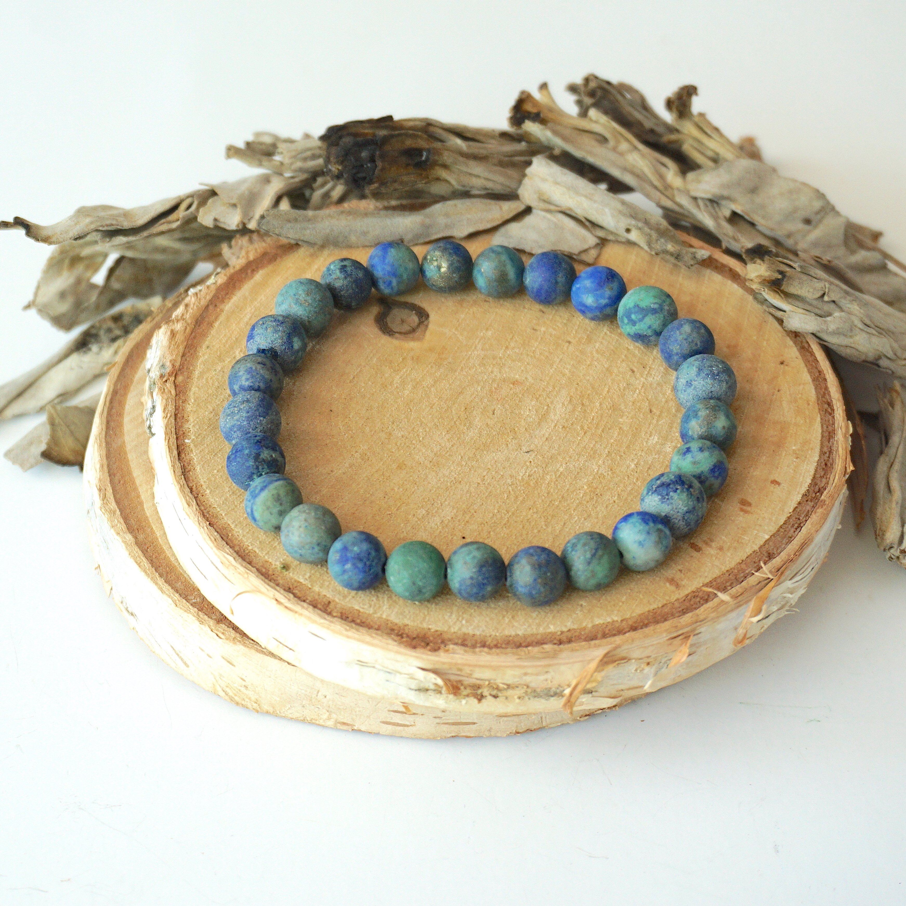 Matte Azurite Healing Crystal Mala Bracelet - Natural Stone Beads for Meditation, Yoga & Spiritual Healing | Perfect for Stress Relief & Positive Energy