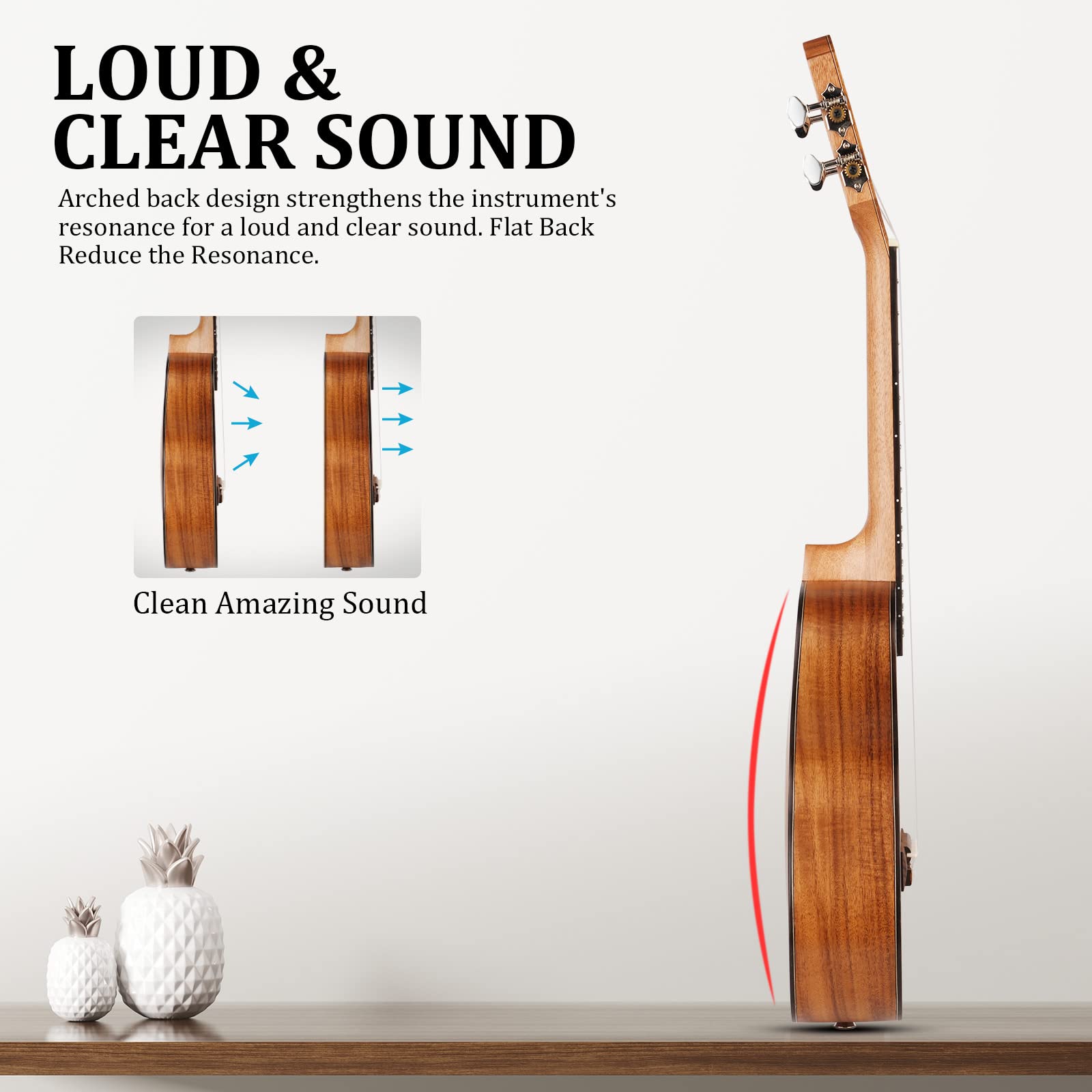 Hricane Concert Ukulele 23 Inch - Professional Koa Wood Ukulele Kit for Adults & Beginners with Gig Bag, Strap, Nylon Strings, Tuner, Picks & Cleaning Cloth | Perfect for Home Practice, Travel & Live Performances