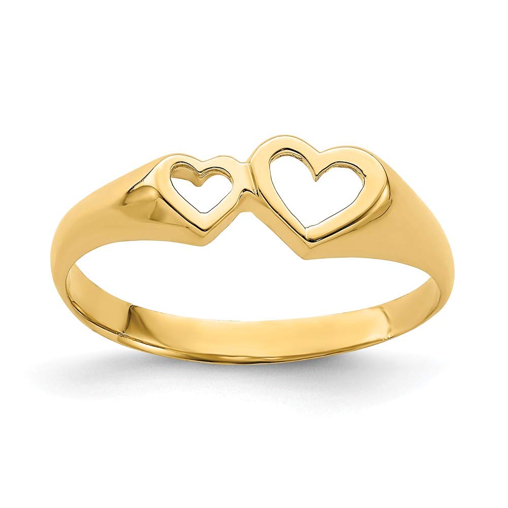14K Solid Yellow Gold Double Heart Cut-Out Ring Band for Women - Elegant Stackable Ring for Valentine's Day, Anniversary, or Everyday Wear