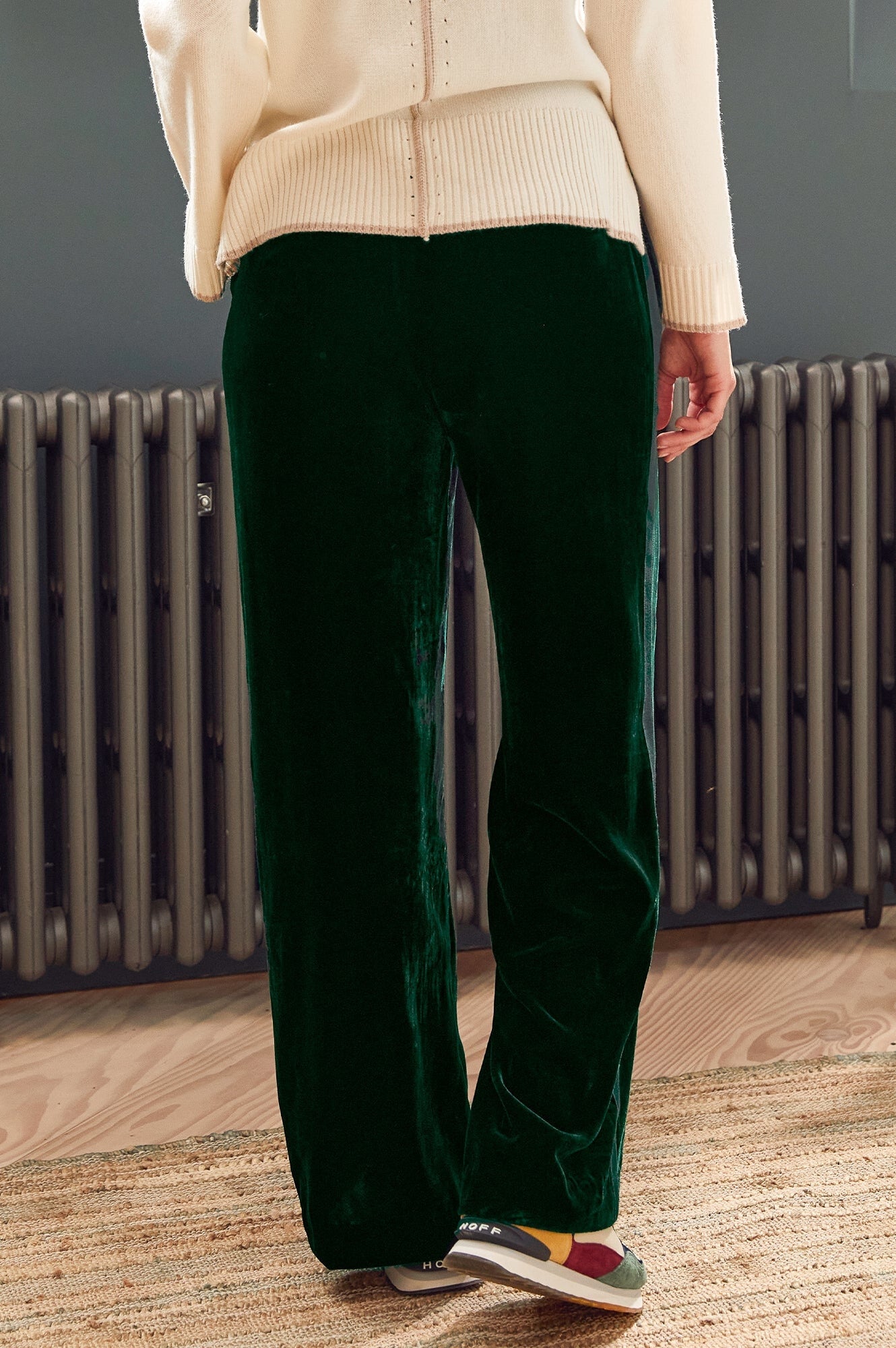Velvet Side Stripe Trousers for Women - Emerald Green High Waist Pants, Comfortable Stretch Fabric, Fashionable Lounge & Work Pants for Office, Party & Casual Wear