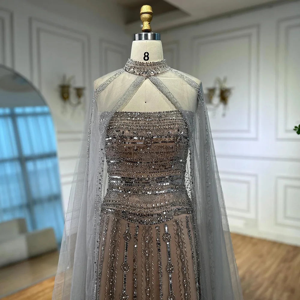 Elegant Beaded A-Line Evening Gown with Caramel Color - Perfect for Dubai Parties, Red Carpet Events & Formal Occasions | Style LA72873