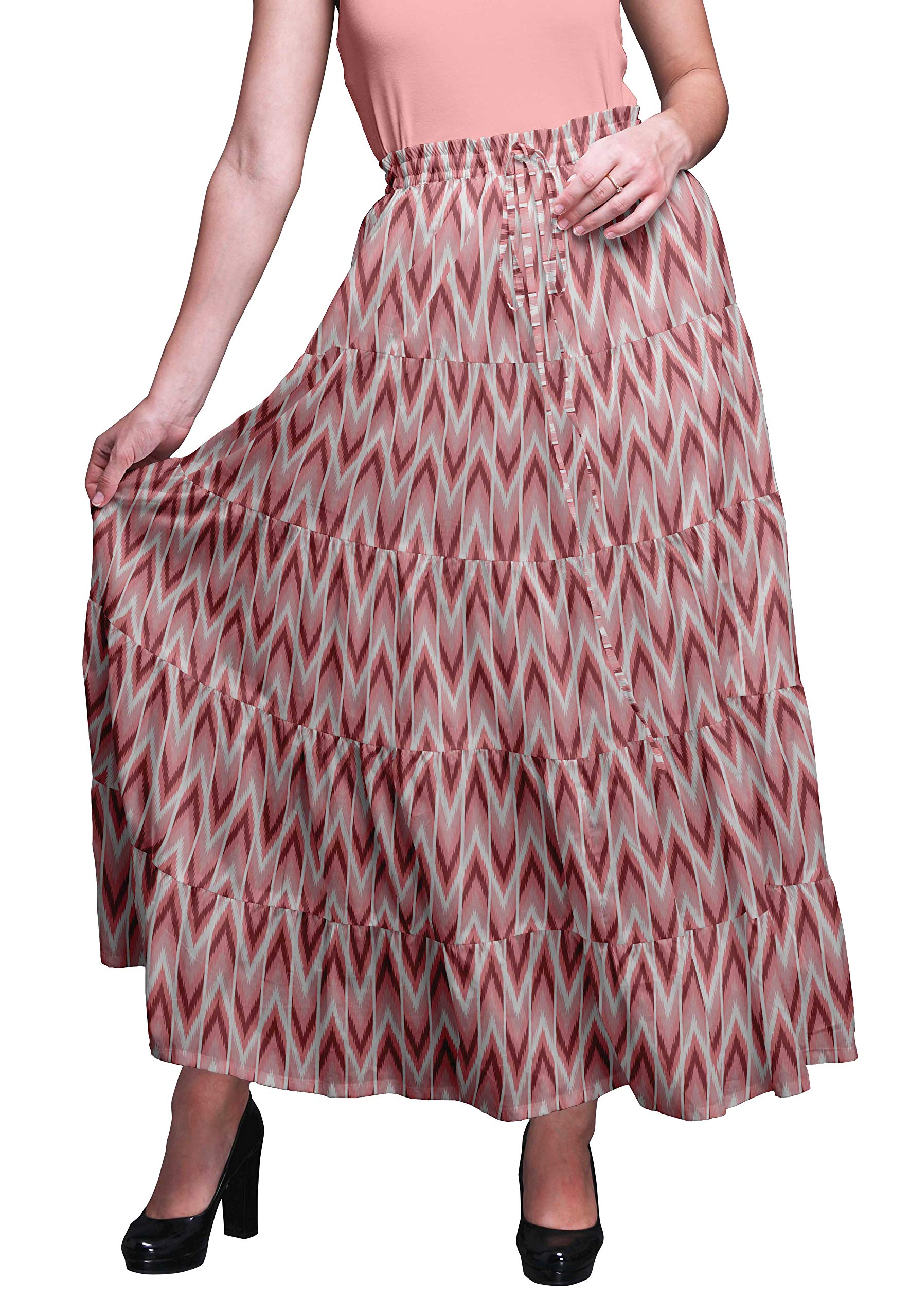 Boho Printed Long 5-Tier Cotton Skirt for Women | Flowy Maxi Skirt for Summer, Beach & Casual Outfits | Comfortable & Stylish Boho Clothing