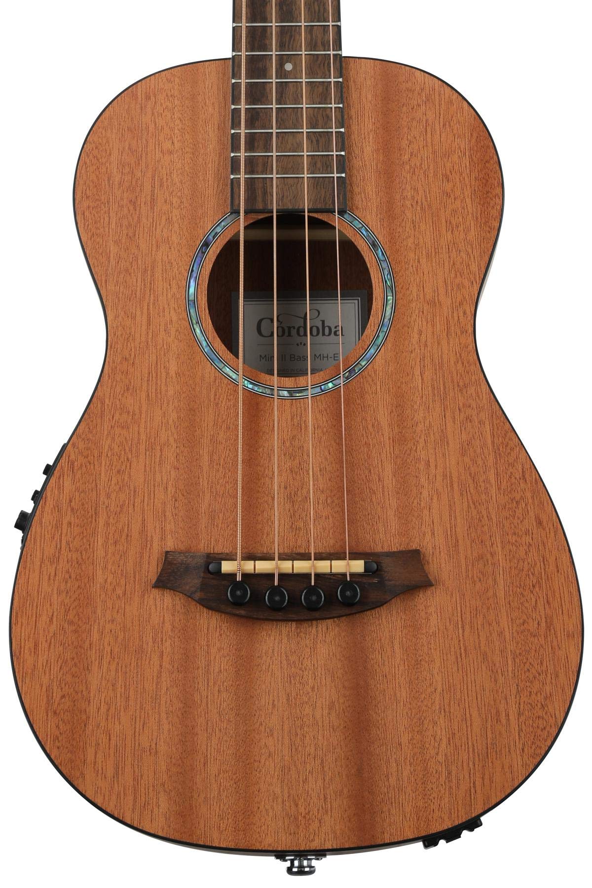 Cordoba Mini II Bass MH-E Mahogany Small Body Acoustic-Electric Bass Guitar - Perfect for Travel, Practice & Live Performances