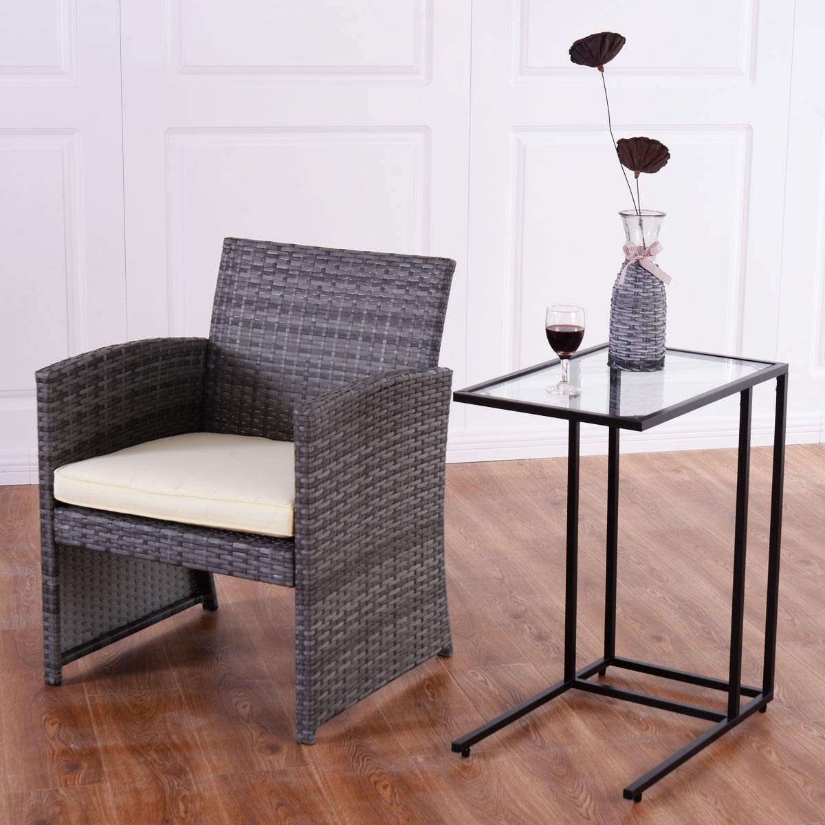 Modern Glass Top Tilting Rectangular Side End Table - Sofa Table, Coffee Table with Laptop Holder - Perfect for Living Room, Office, Bedroom - Ideal for Nesting, Snack Tray & Home Decor Furniture