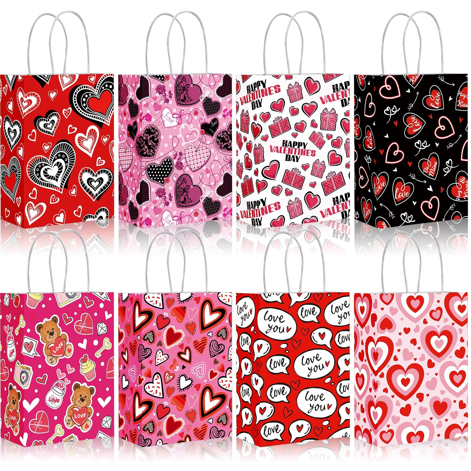 32PCS Valentine's Day Gift Bags - Heart Shaped Kraft Paper Treat Bags with Handles for Party Favors, Birthday, Wedding & Valentine's Day Celebrations - Perfect for Candy, Small Gifts & Party Decorations