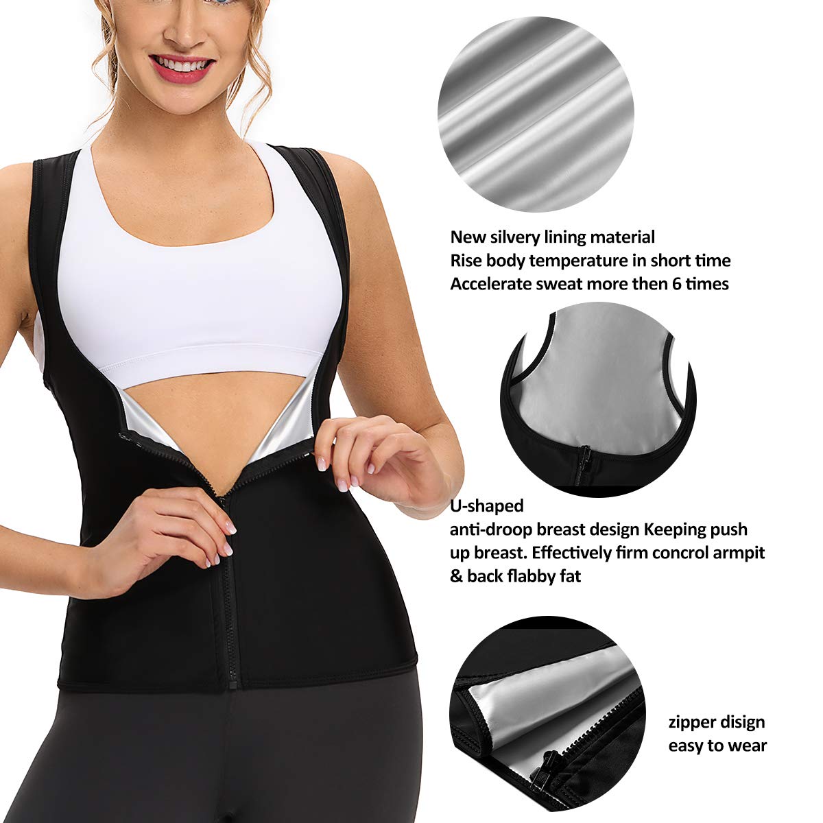 NonEcho Women's Neoprene Sweat Vest - Sauna Suit Hot Waist Trainer for Weight Loss & Body Shaping - Slimming Workout Gear for Gym, Running & Fitness Training