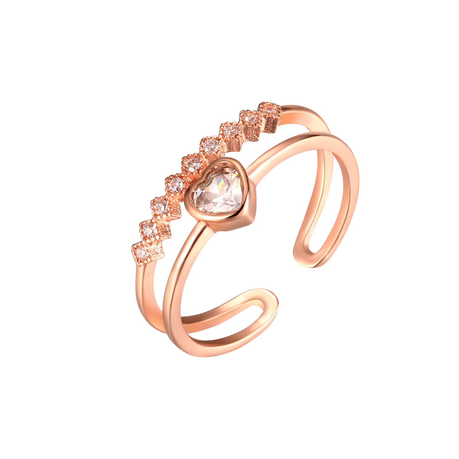 Adjustable Skeleton Heart Ring with Opening - Round Cut Zirconia Gold Fashion Ring for Women & Teen Girls | Trendy Jewelry Gift for Valentine's Day, Anniversary & Everyday Wear
