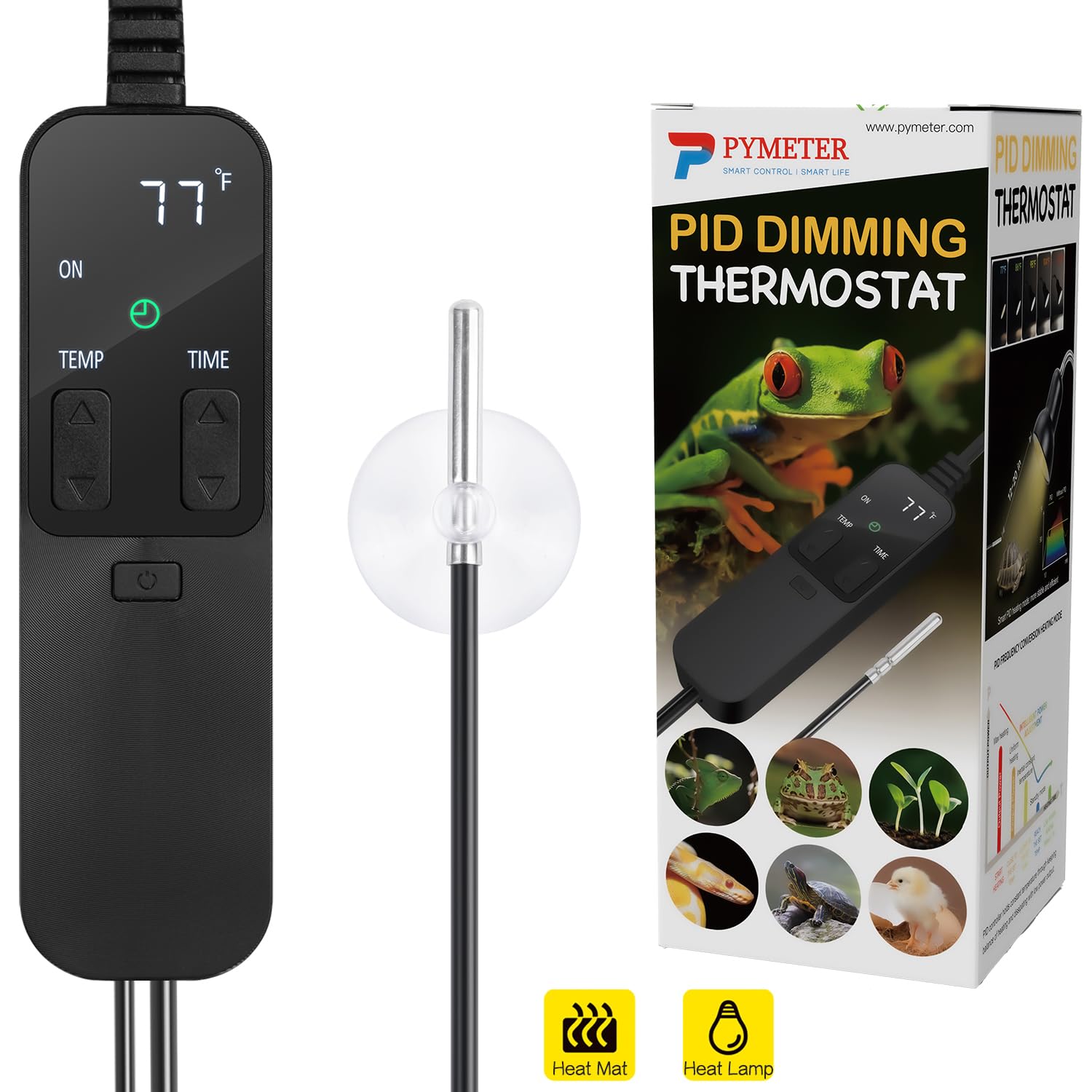 Reptile Dimming Thermostat with Timer - Precise Temperature Control for Heat Lamps, Heating Pads & Seedling Mats - Ideal for Terrariums, Reptile Tanks & Plant Nurseries