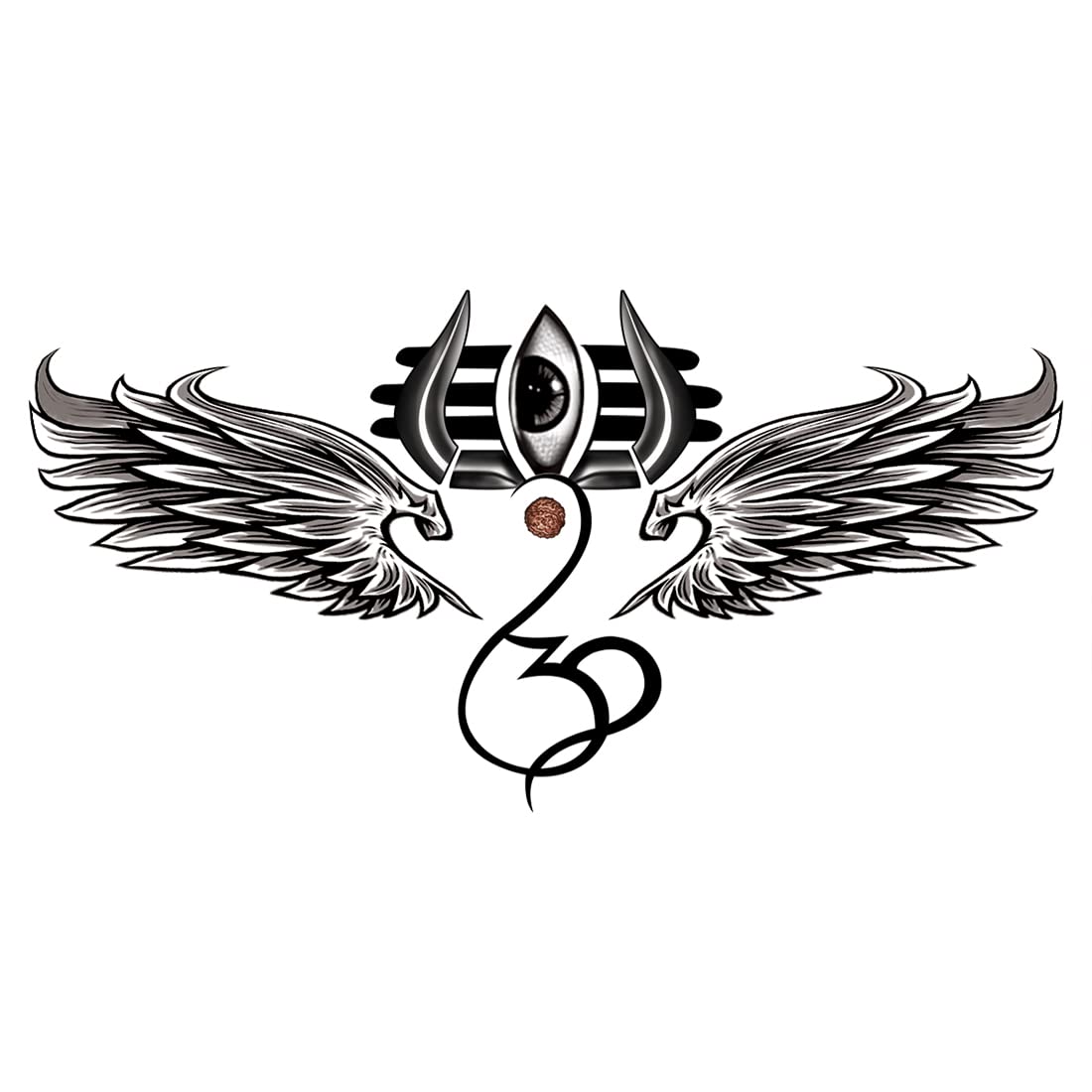 God Om Eye Wing Trishul Temporary Tattoo for Men & Women - Spiritual Body Art for Festivals, Yoga & Meditation