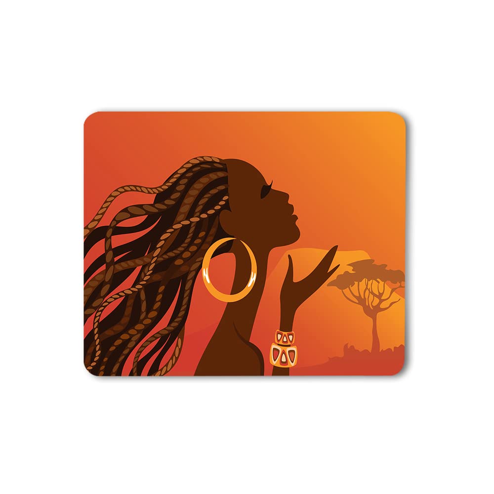 WONDERTIFY African Woman Mouse Pad - Beautiful Black Woman Afro Girl Egyptian Lady Design, Non-Slip Rubber Base for Laptop, Gaming, Office & Home Use - Perfect for PC Workstations, Computer Desks and Gamer Setups