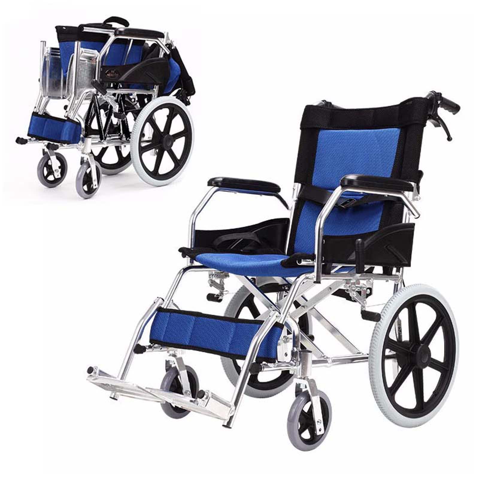 Lightweight Folding Transport Wheelchair for Adults with Handbrakes & Swing-Away Footrest - 16