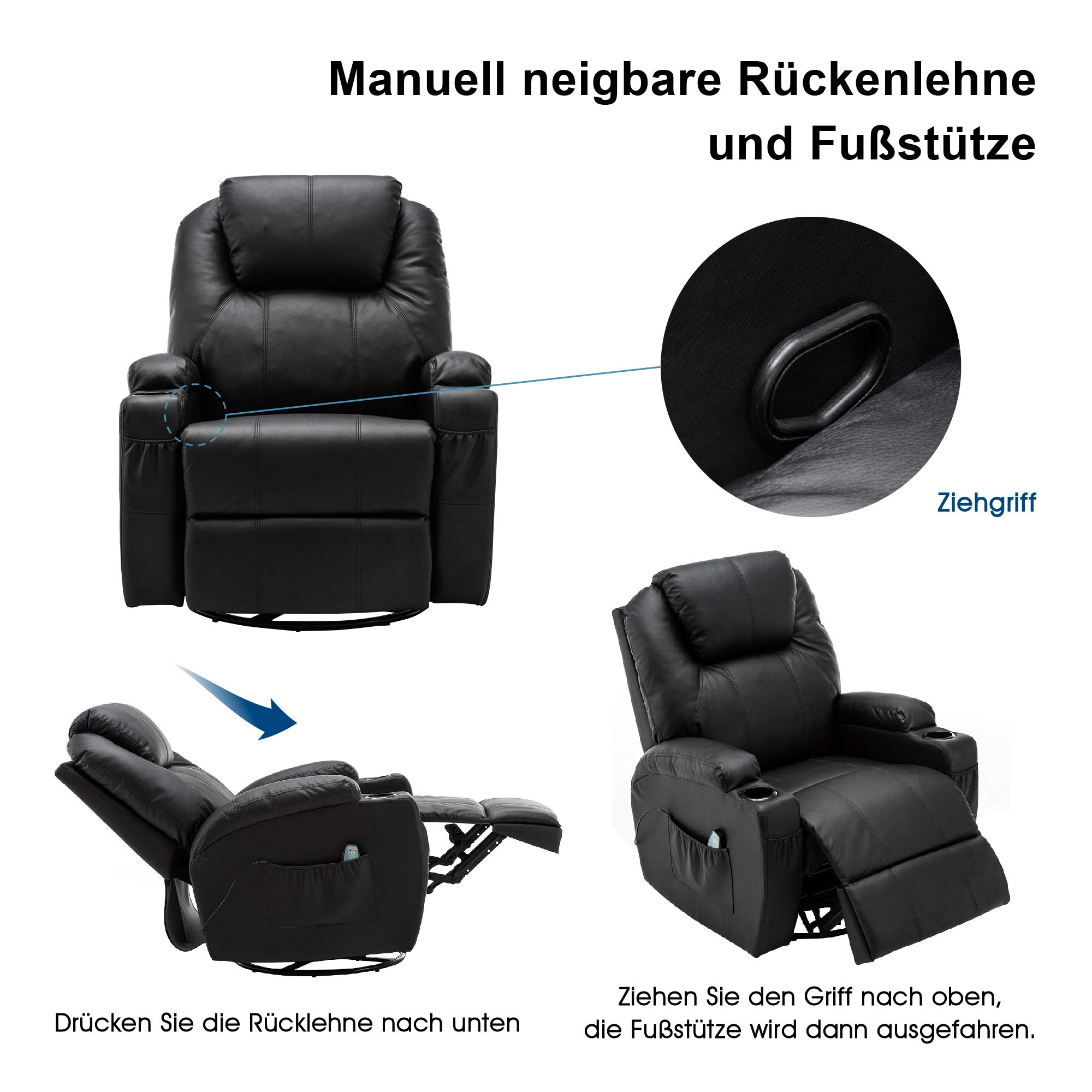 MCombo 360° Swivel Heated Massage Recliner Chair with Adjustable Settings - Black 7020BK - Perfect for Living Room, Home Theater, and Office Relaxation