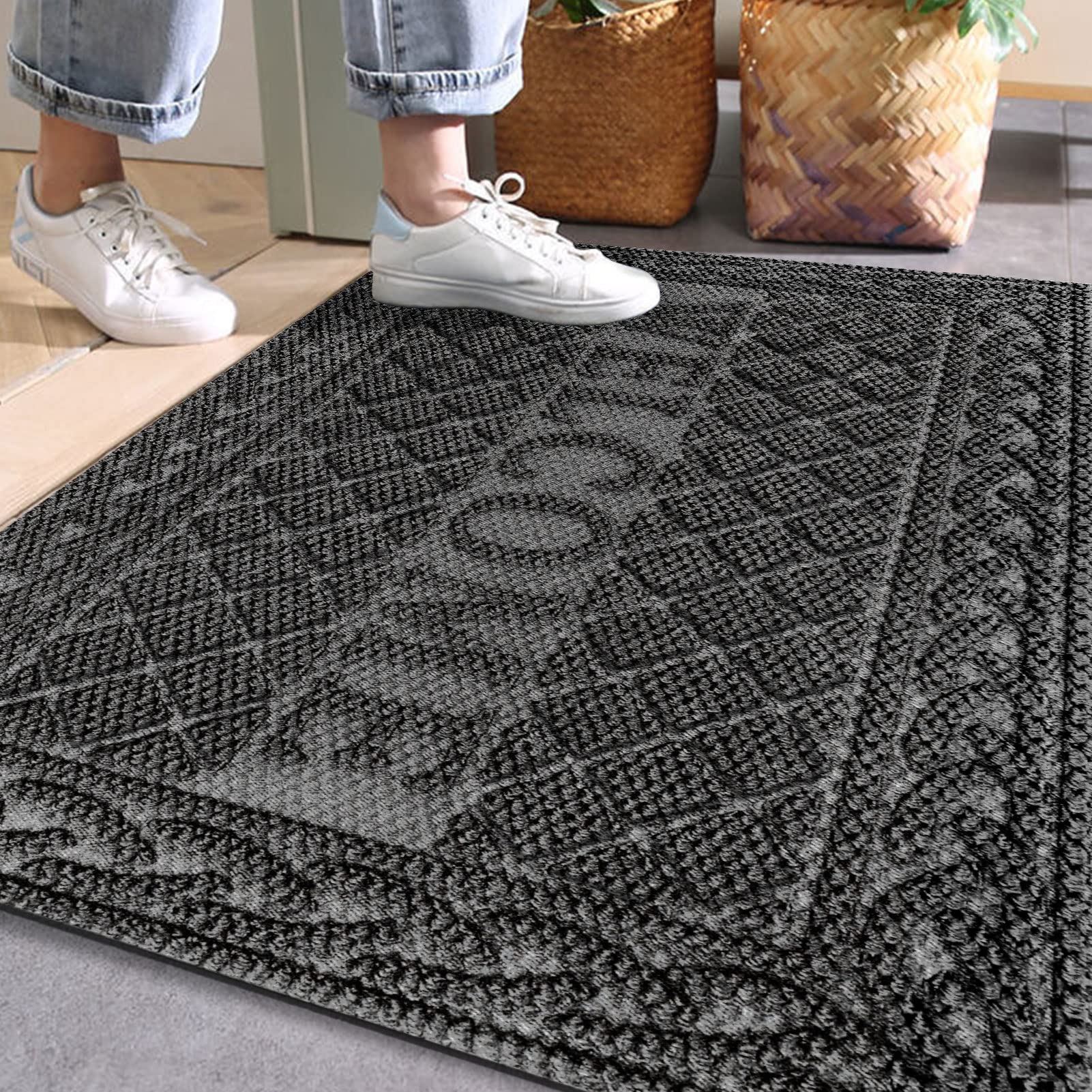 Durable Mibao Rubber Welcome Mat for Indoor & Outdoor Use - 18x30 Inch All-Weather Door Mat for Home Entrance, Winter Snow, Low Profile Floor Mat in Gray - Perfect for Front Door, Patio, Garage & Mudroom Protection