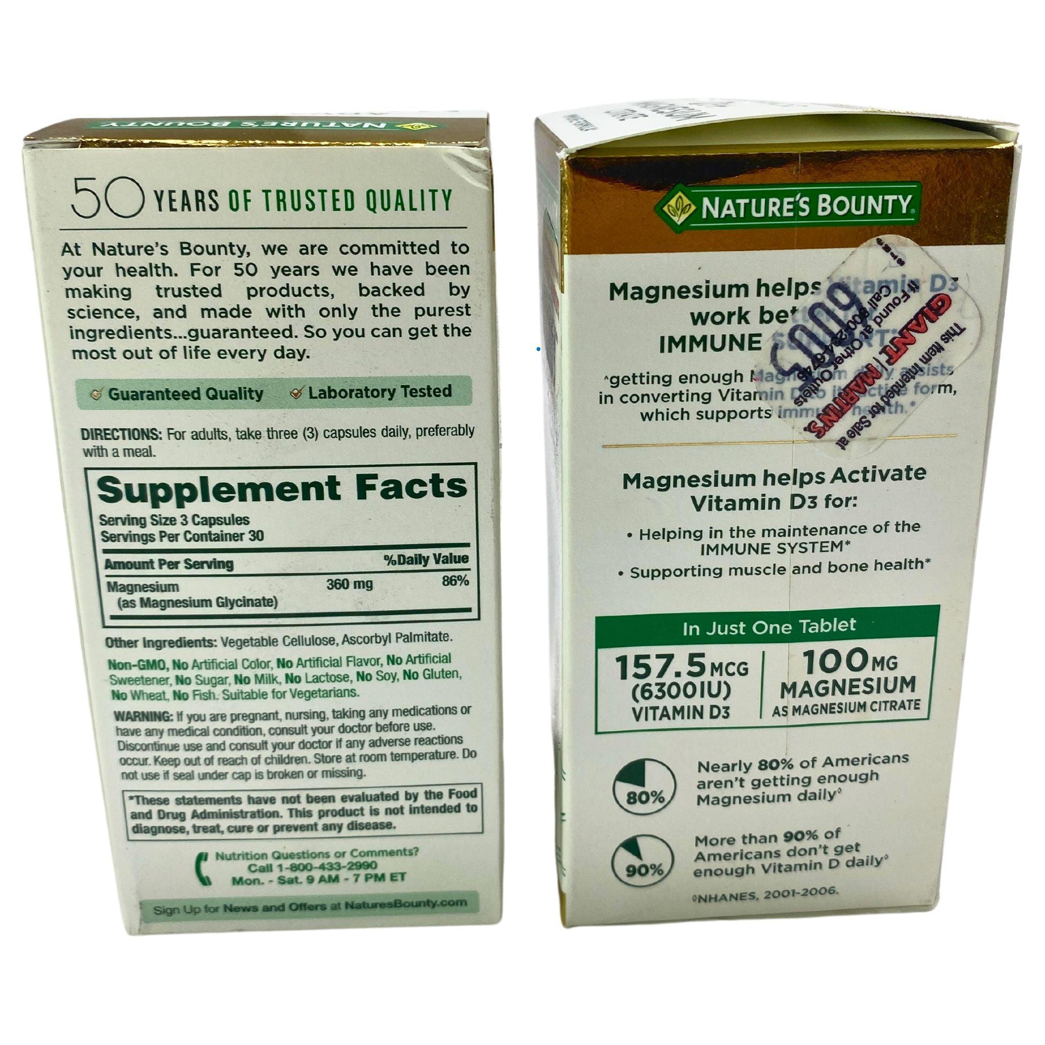 Nature's Bounty Advanced Magnesium Glycinate & D3 with Magnesium Citrate - High Absorption Immune Support Supplement - 50 Capsules - Supports Muscle Relaxation, Bone Health & Better Sleep