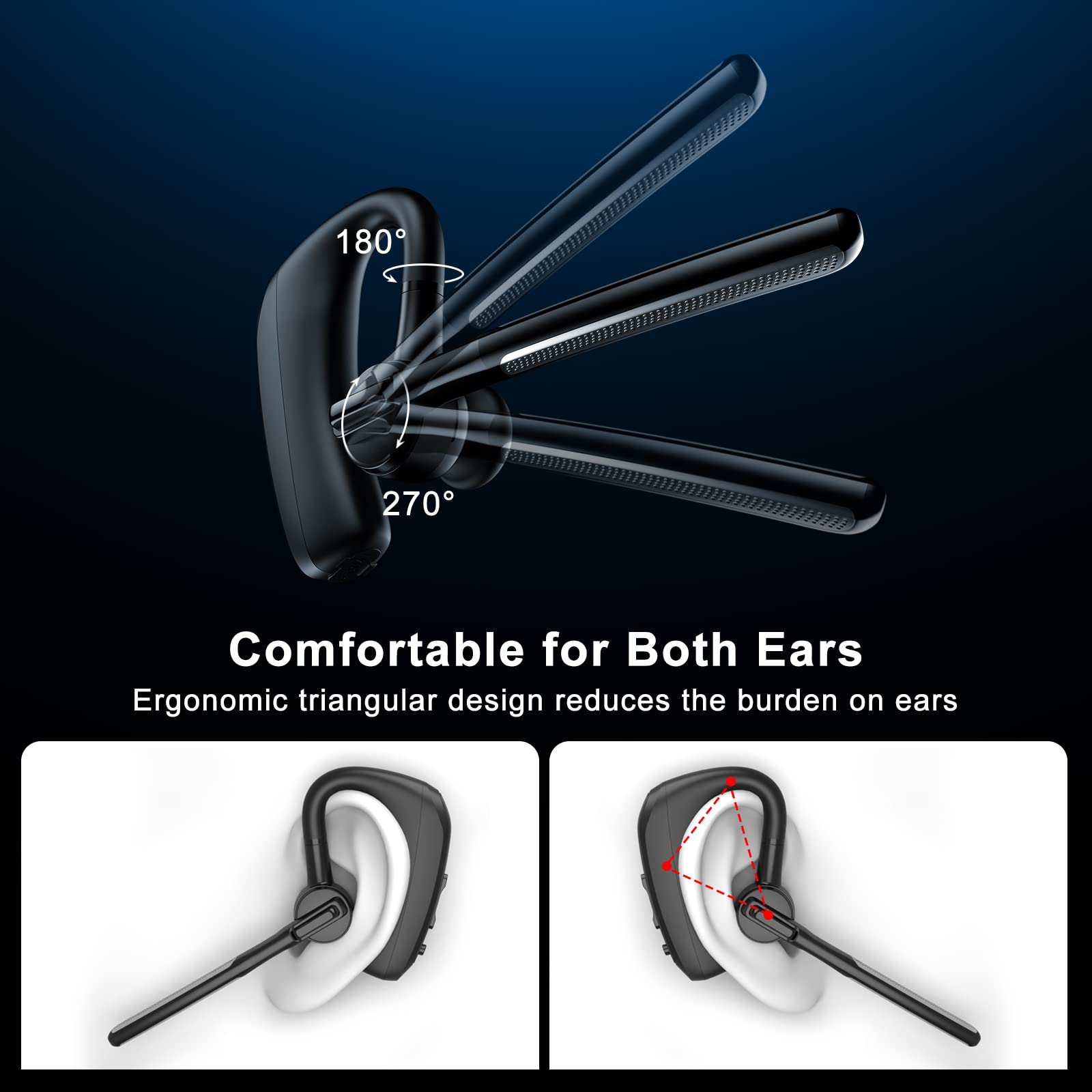 Wireless Bluetooth Headset with Dual-Mic ENC & CVC 8.0 Noise Cancellation, AptX HD HiFi Stereo Sound, 15H Talk Time, 200H Standby - Compatible with iOS/Android Phones (Includes Storage Case) - Perfect for Office Calls, Commuting & Online Meetings