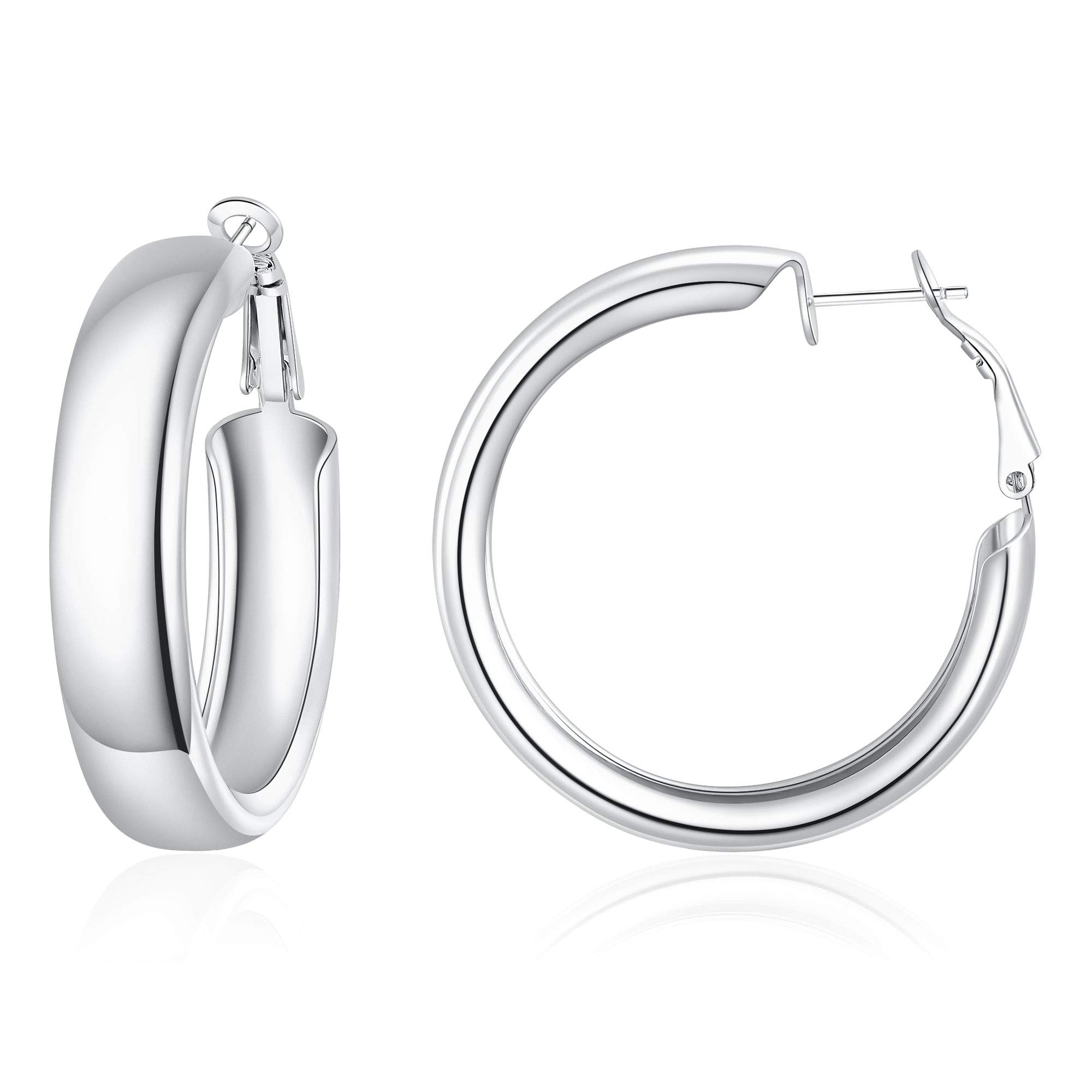 Stainless Steel Hoop Earrings for Women - 40mm Large Silver Flat Wide Hoops, Hypoallergenic Fashion Jewelry | Perfect for Everyday Wear, Parties & Special Occasions