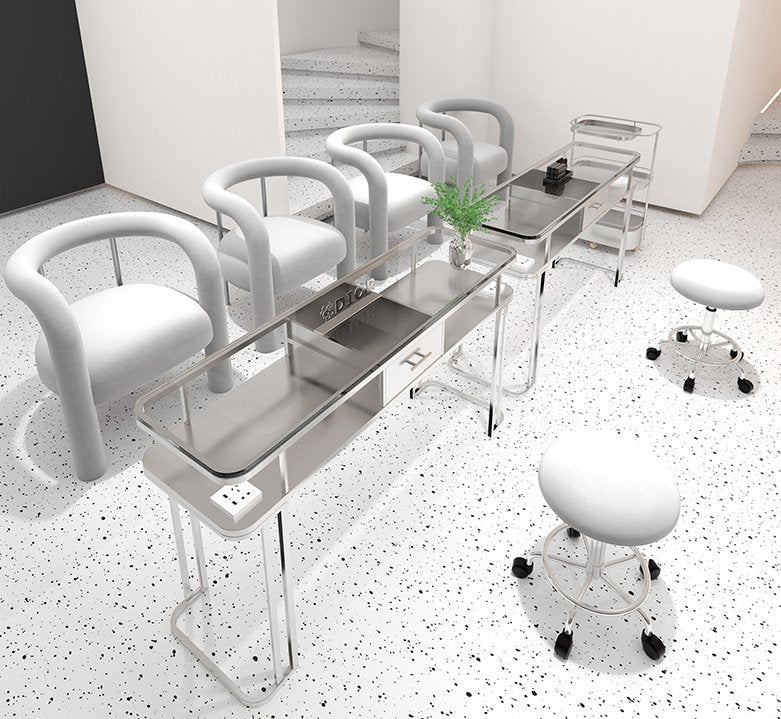 Professional Instagram Style Glass Manicure Table - Elegant Nail Salon Furniture for Pedicure & Manicure Services | Perfect for Home Salons, Spas, and Beauty Studios