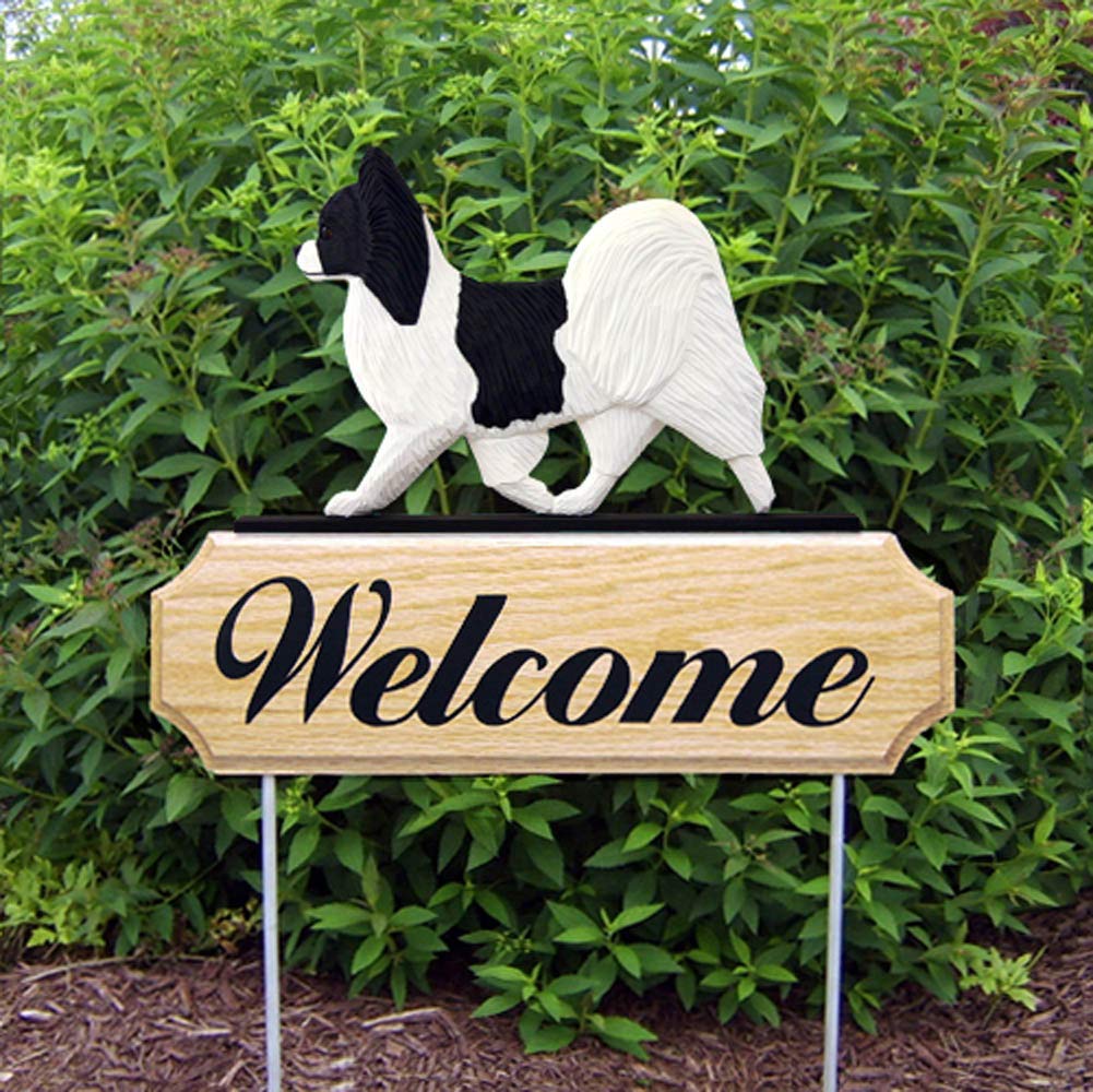 Papillon Wood Welcome Outdoor Sign - Black & White - Perfect for Front Door, Porch, Garden & Home Decor