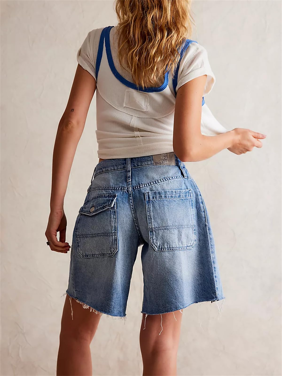 Women's High Waisted Long Jean Shorts - Straight Leg Frayed Raw Hem Denim Shorts | Y2K Summer Jorts for Casual Outfits, Beach Vacations & Street Style Fashion