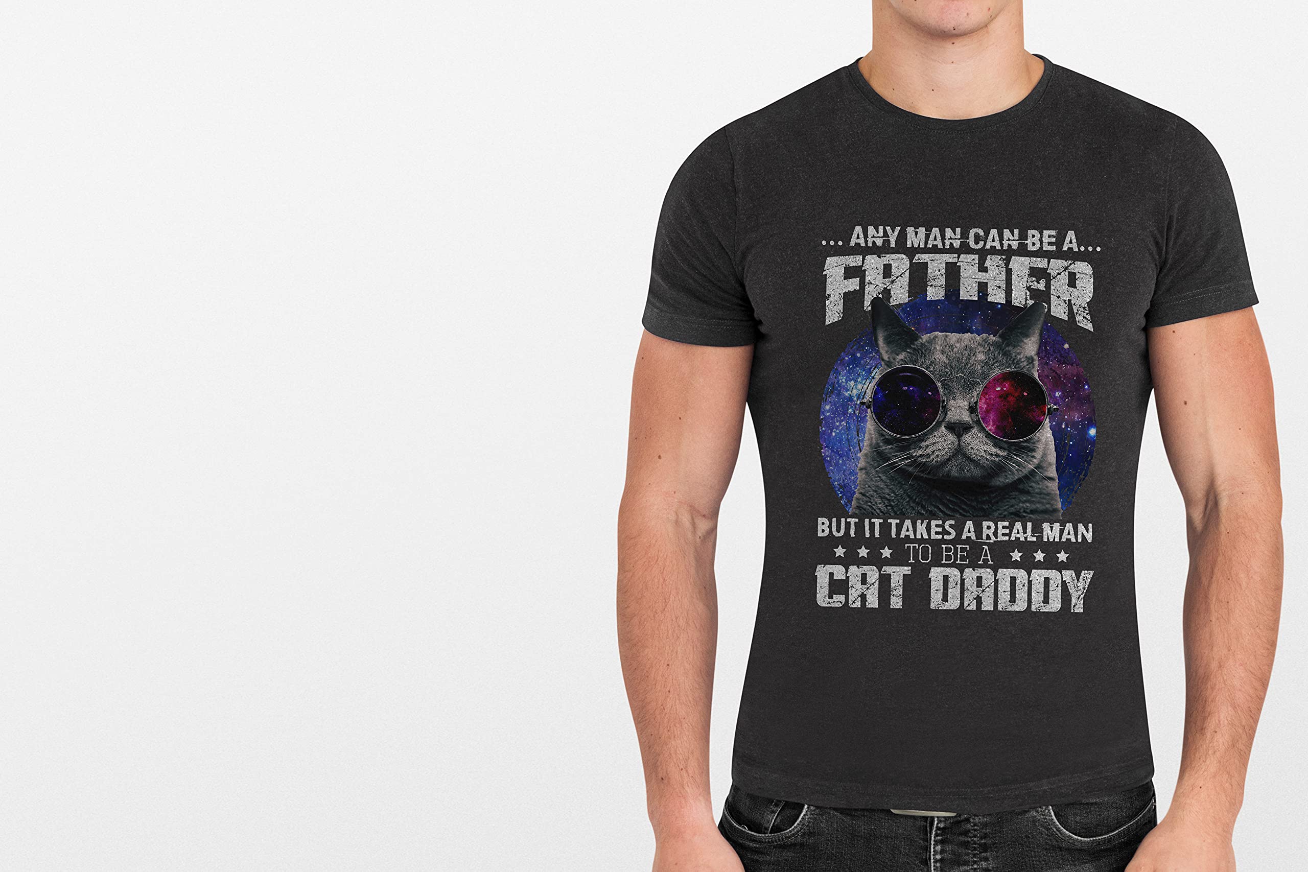 Any Man Can Be A Father But It Takes A Real Man to Be A Cat Daddy T-Shirt - Funny Cat Lover Gift for Men - Kelly Green 4XL - Perfect for Cat Dads, Father's Day & Pet Lovers