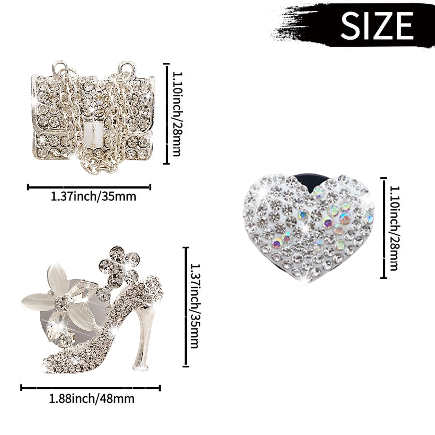 Sparkling Crystal Heart Car Air Freshener Vent Clips - 4 Pack Rhinestone Bling High Heel & Bag Shaped Car Diffusers - Elegant Diamond Car Decor Accessories for Women | Perfect for Car Interior Decoration, Gift Giving & Personalizing Your Vehicle