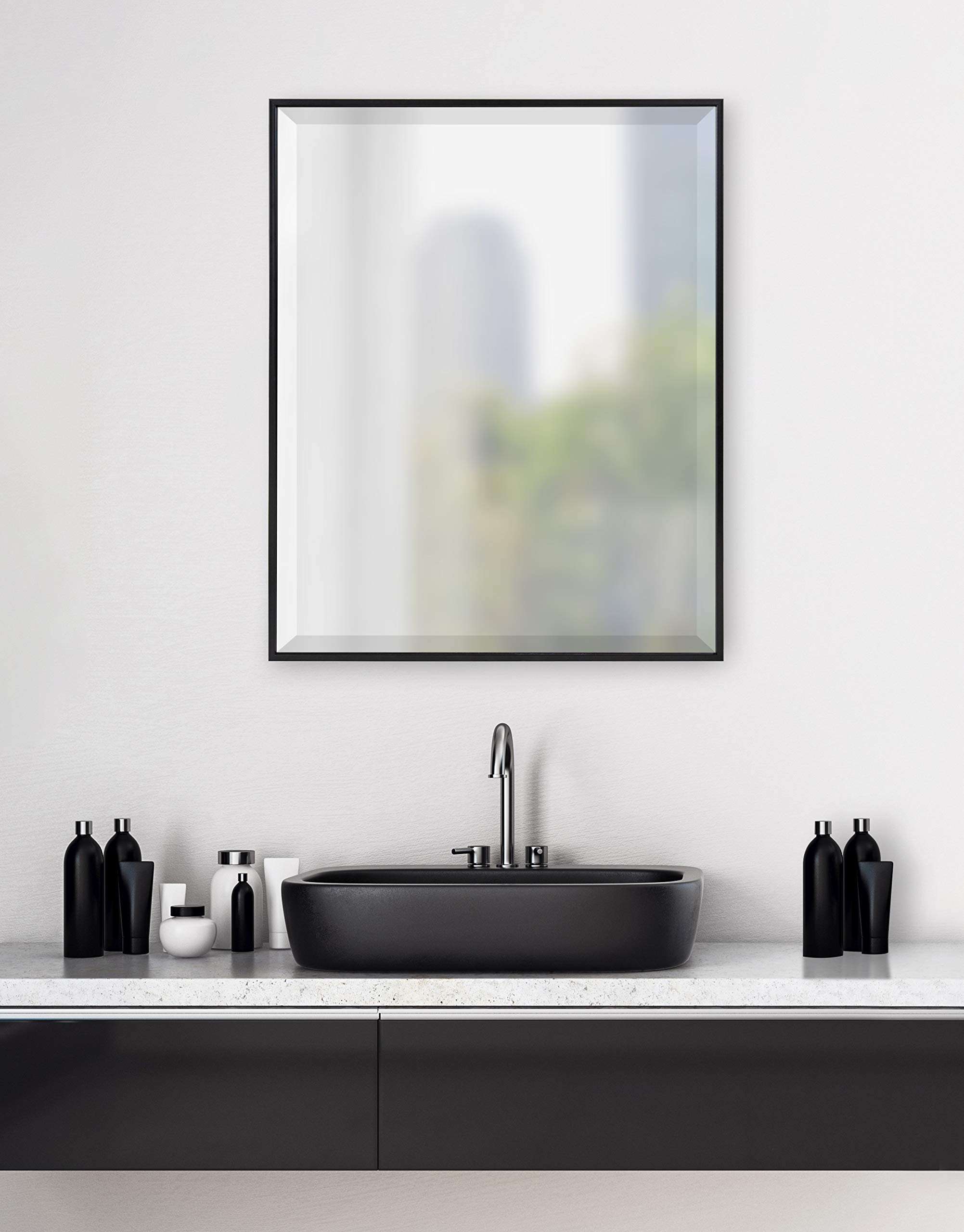 Kate & Laurel Rhodes 23x29 Inch Large Black Framed Rectangle Wall Mirror - Modern Sleek Decorative Mirror for Living Room, Bedroom, Entryway & Bathroom