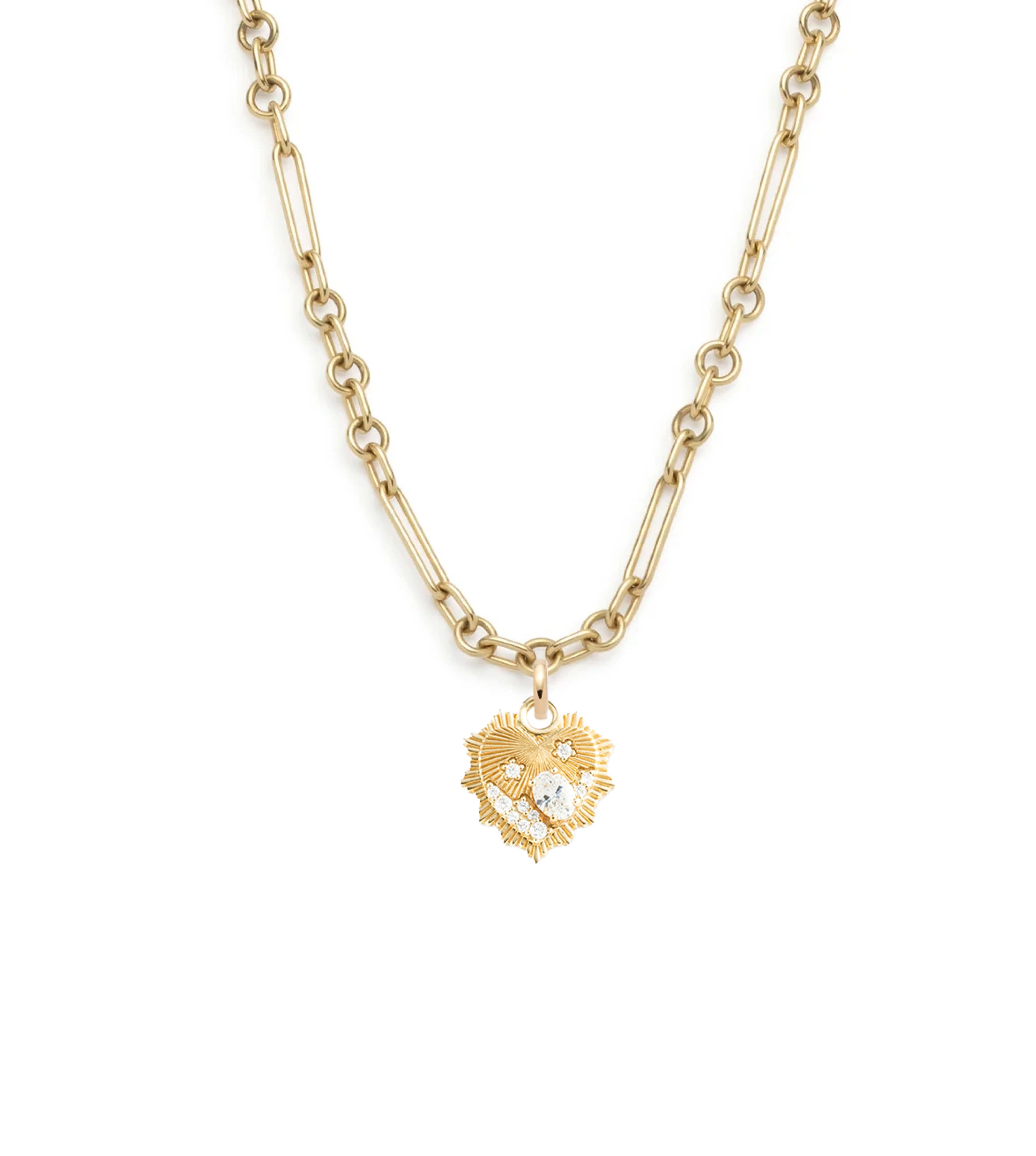 Heart Love Token Small Mixed Clip Necklace - 14K Yellow Gold with Diamond Accents | Perfect for Valentine's Day, Anniversary & Romantic Gifts