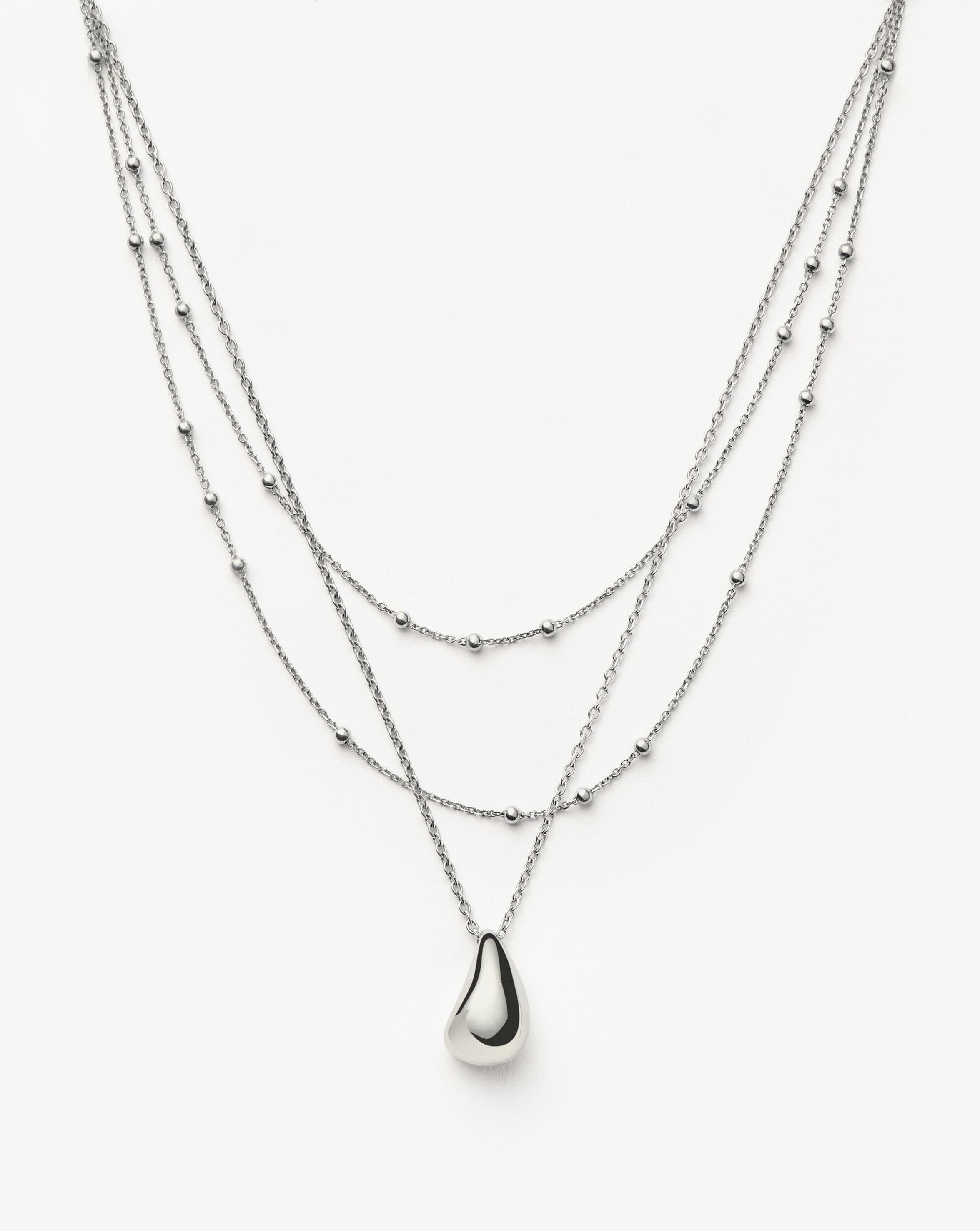 Savi Droplet Pendant & Double Necklace Set - Sterling Silver Jewelry for Women | Elegant Layered Necklace for Date Night, Wedding & Special Occasions