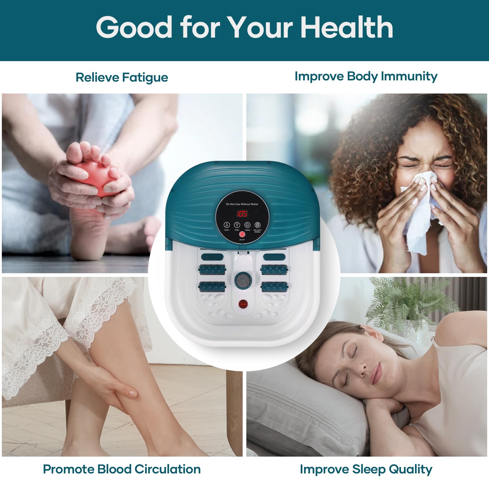 CURECURE Collapsible Foot Spa Bath Massager with Heat & Bubbles - Adjustable Temperature (95-118℉) Fast Heating Foot Soaker with Pedicure Stone & Massage Rollers - Perfect for Home Relaxation, Stress Relief & Pedicure Care - Ideal for Spa Night, Self-Care Routine & Post-Workout Recovery