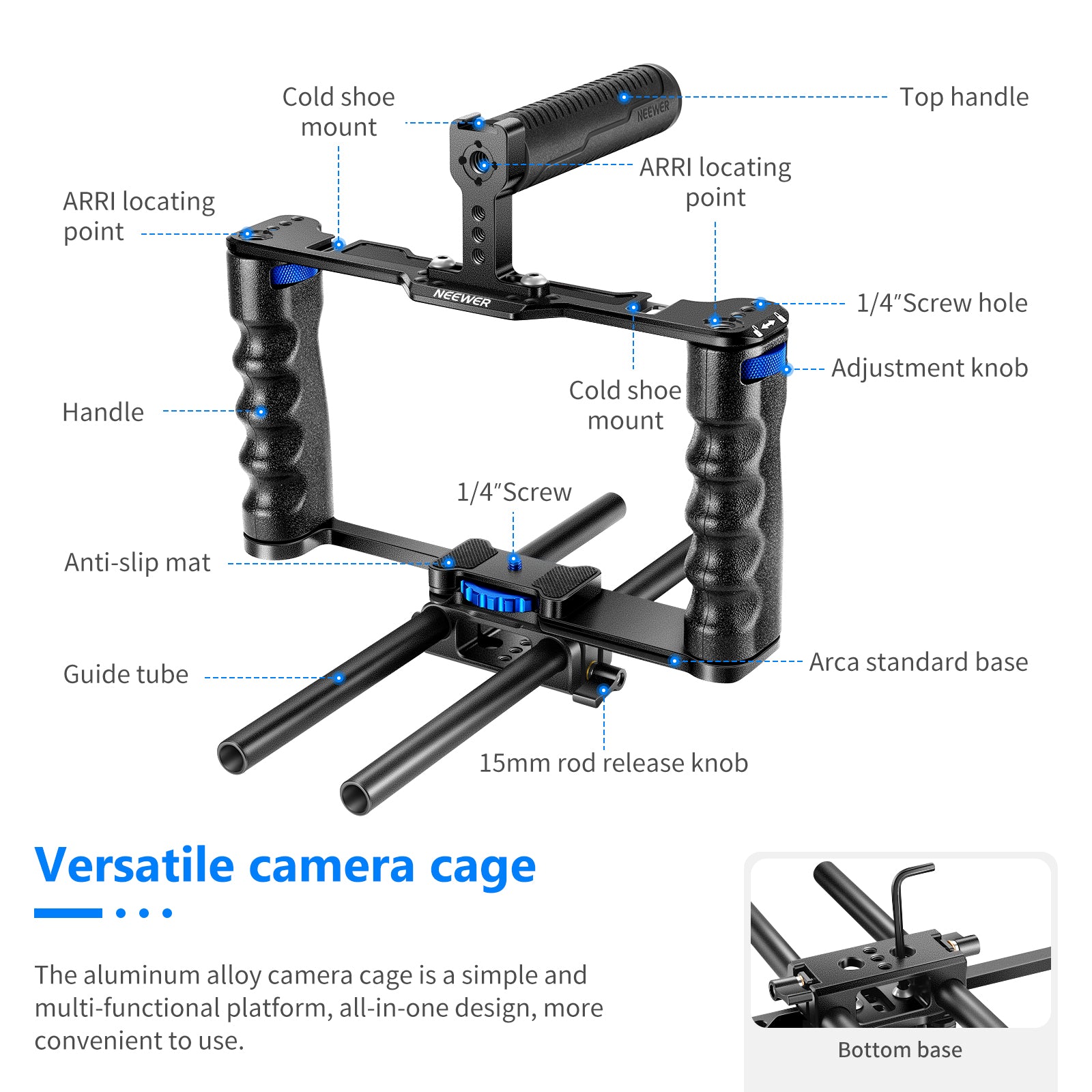 NEEWER VS107 Aluminum Alloy Camera Cage for DSLR Mirrorless Cameras - Professional Rig Stabilizer for Filmmaking Vlogging YouTube Content Creation