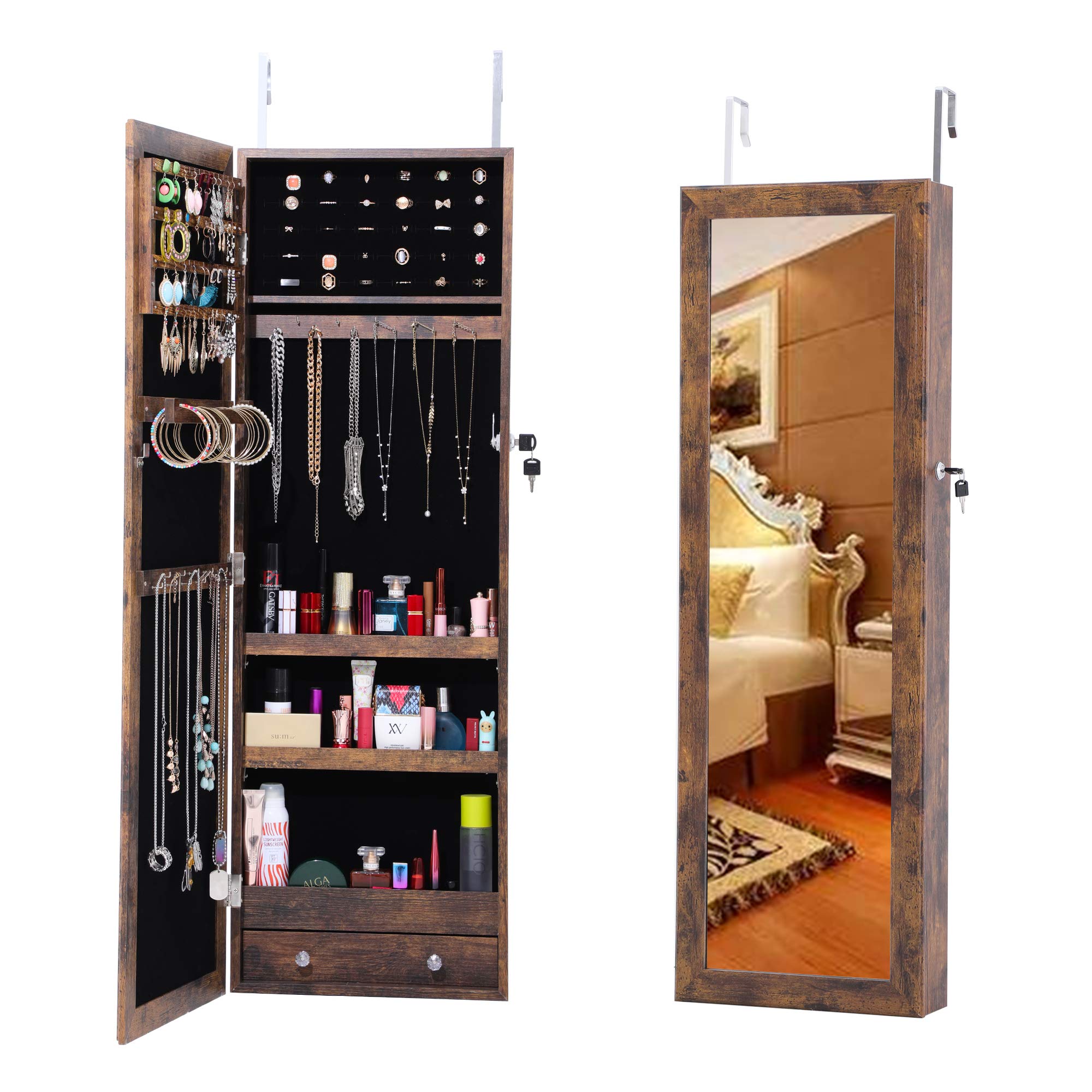 Fashion Jewelry Storage Mirror Cabinet - Door & Wall Mount for Bedroom