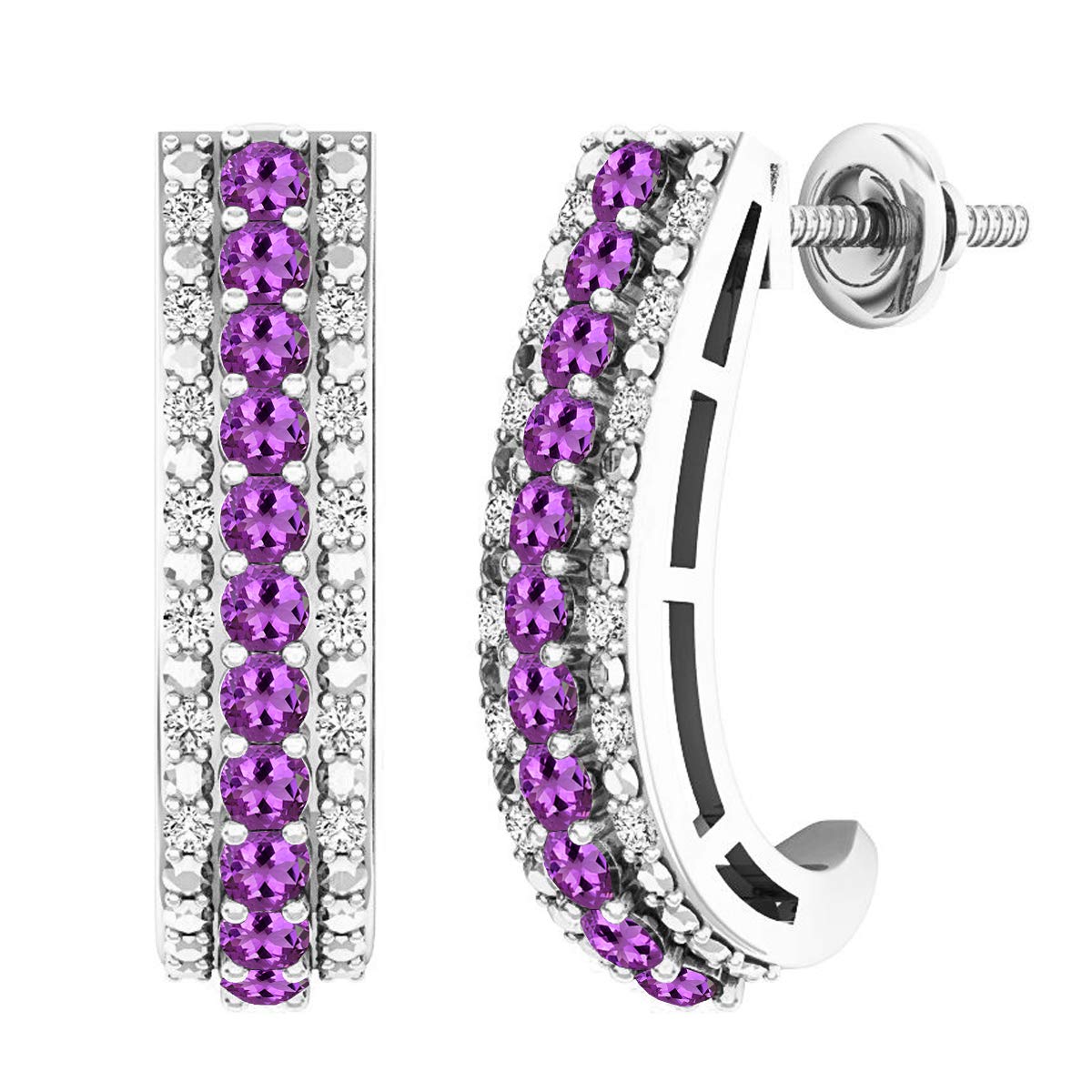 Dazzlingrock Collection Round Gemstone & White Diamond Sterling Silver Huggie Hoop Earrings for Women | Elegant Everyday Jewelry, Perfect for Work, Parties & Gifts