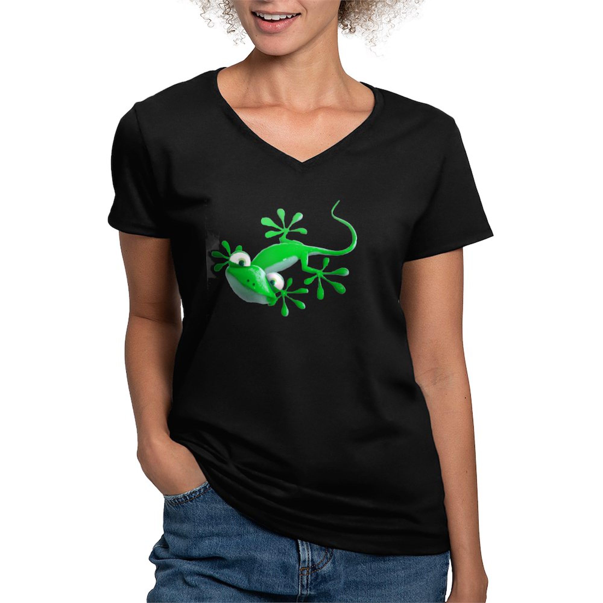 Gecko Women's V-Neck Dark Cotton T-Shirt - Comfortable Casual Tee for Everyday Wear | Perfect for Outdoors, Travel & Summer Fashion