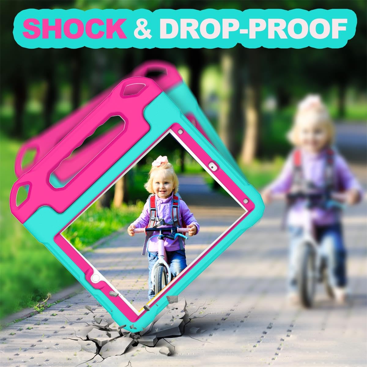 YIHE Shockproof Kids iPad Case for 10.2 Inch (9th/8th/7th Gen 2021/2020/2019), iPad Pro 10.5 & iPad Air 3 - Durable Handle Stand Protective Cover with Screen Protector (Cyan & Pink) - Perfect for School, Travel & Home Learning
