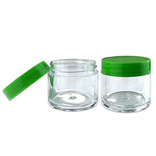Beauticom 12-Piece 1 oz Clear Acrylic Round Jars with Flat Lids - Cosmetic Containers for Creams, Lotions, Makeup, Ointments | Perfect for DIY Skincare, Travel Samples & Herbal Storage (12 Jars + Lids, Green)