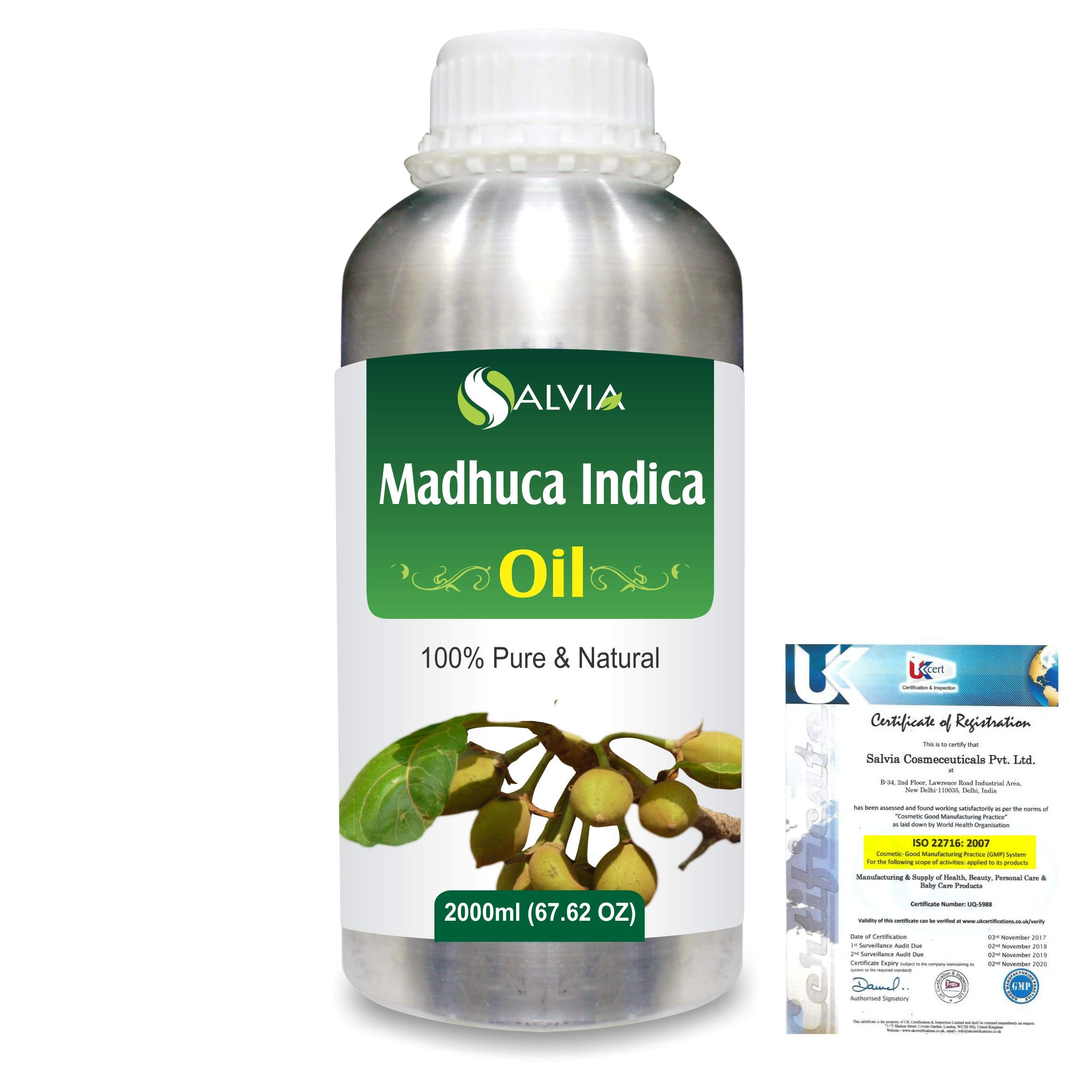 Pure & Natural Mahua Oil (Madhuca Indica) - Cold Pressed, Undiluted, Unrefined, Organic Carrier Oil - 2000ml/67.6fl oz - Therapeutic Grade for Aromatherapy, Massage & Skin Care