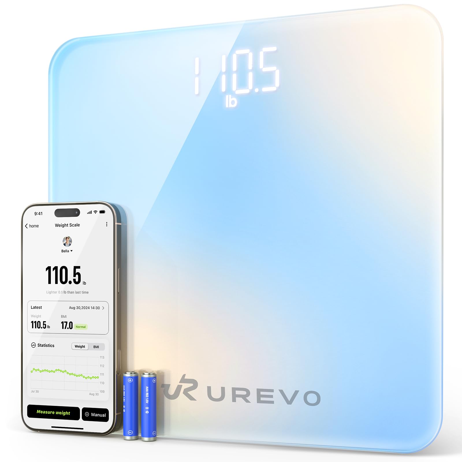 UREVO Smart Digital Bathroom Scale - Highly Accurate Body Weight & BMI Health Monitor with Bluetooth App Sync - 400 lbs Capacity - Perfect for Home Gym, Fitness Tracking & Weight Loss Goals