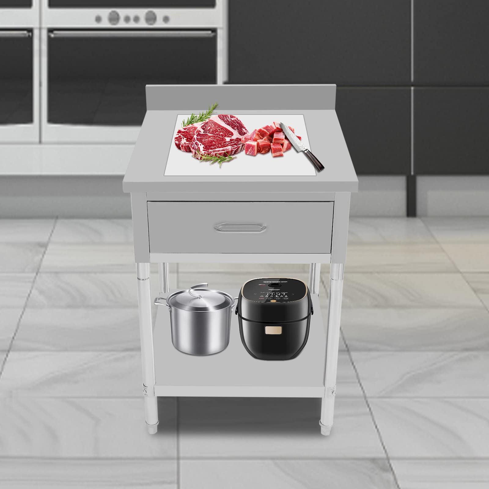 Stainless Steel Commercial Kitchen Prep Table with Drawer - Heavy Duty 24x24x37.4 Inch Restaurant Work Table for Food Preparation, Bars & Catering - Silver (XWDHJ8) - Perfect for Professional Kitchens, Home Chefs & Food Service Businesses
