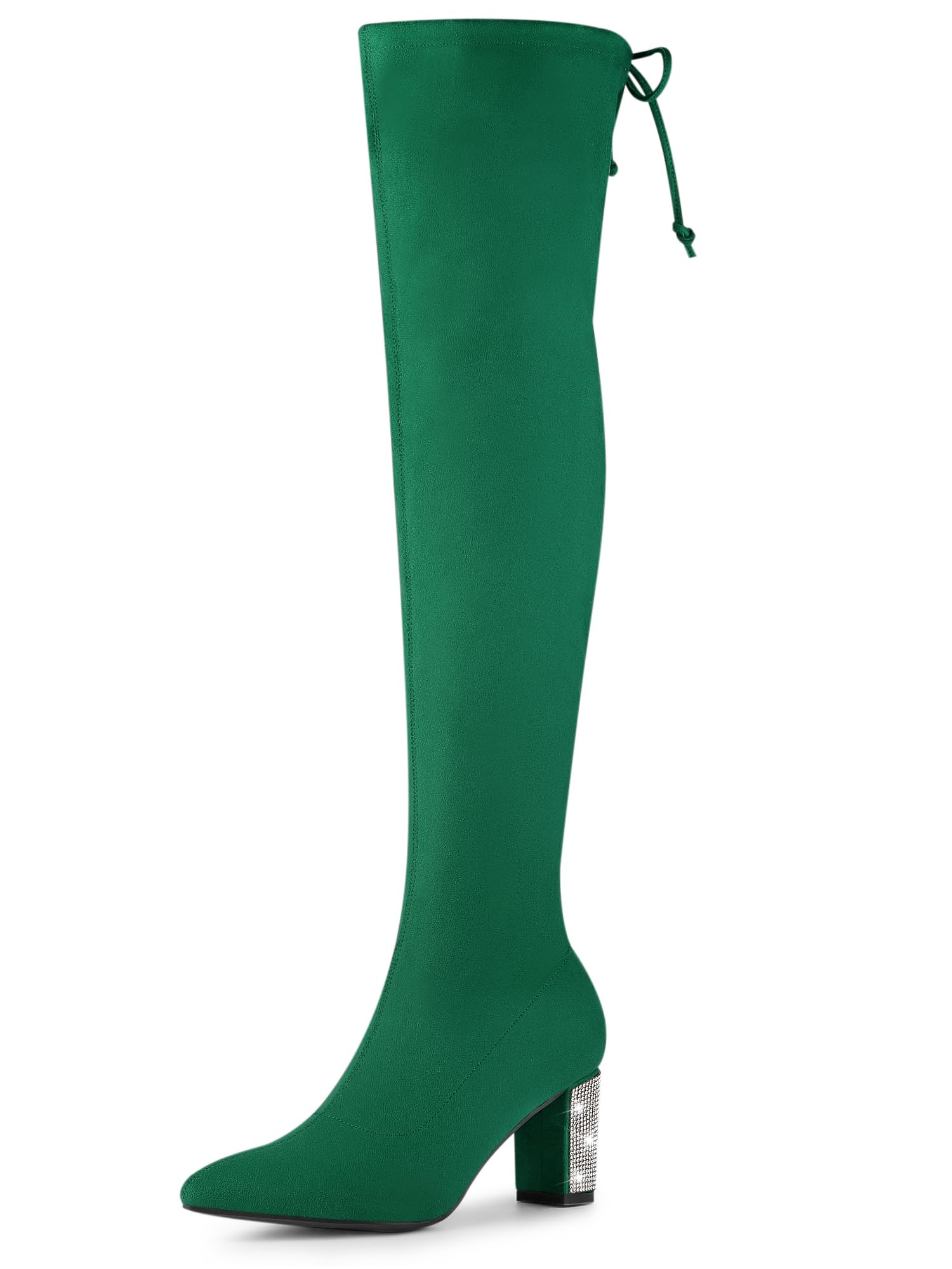 Allegra K Women's Chunky Heel Rhinestone Knee High Boots - Fashionable Party & Evening Wear for Women